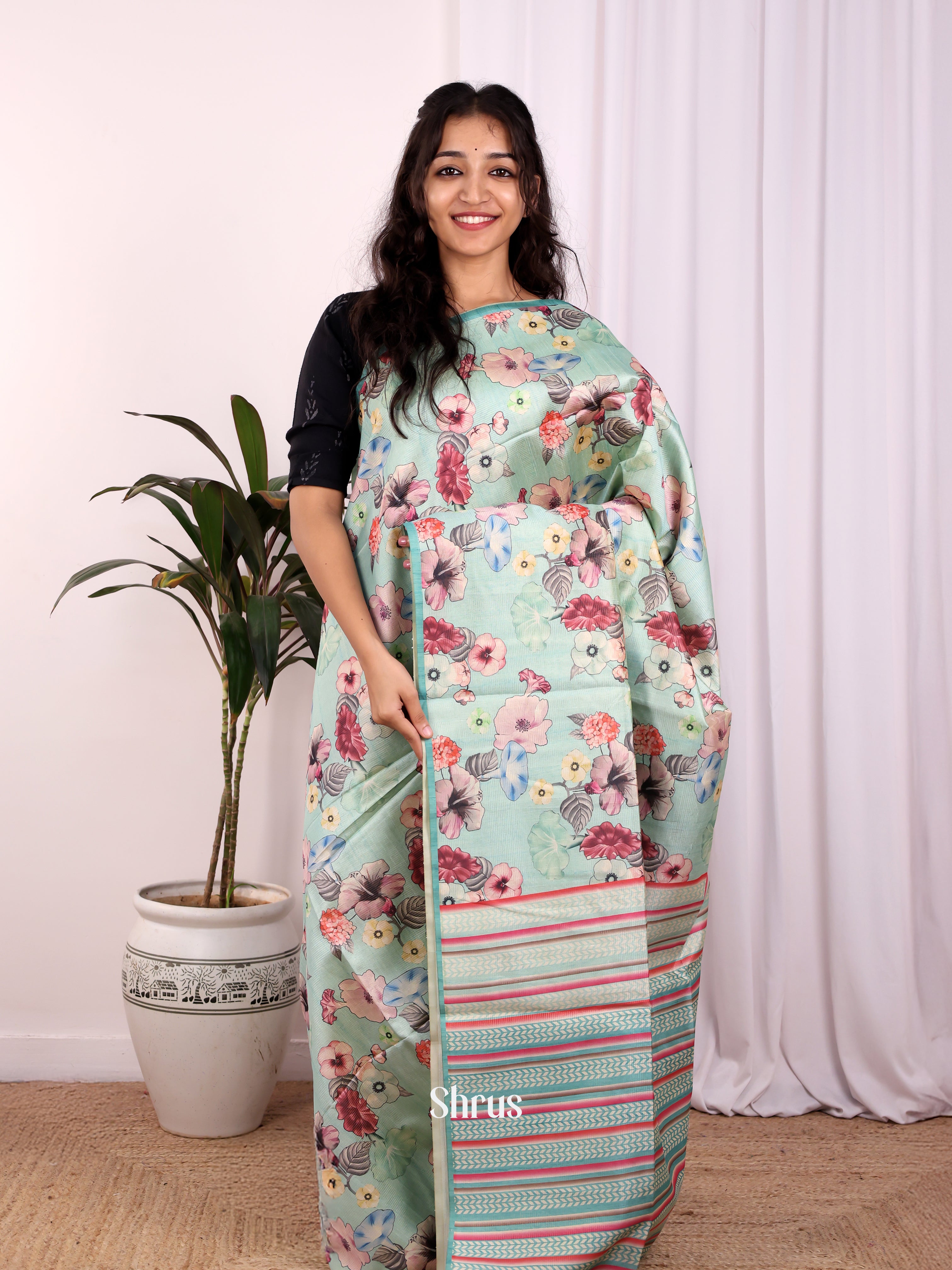 Lite Green - Champa semitussar Saree - Shop on Shrus.com