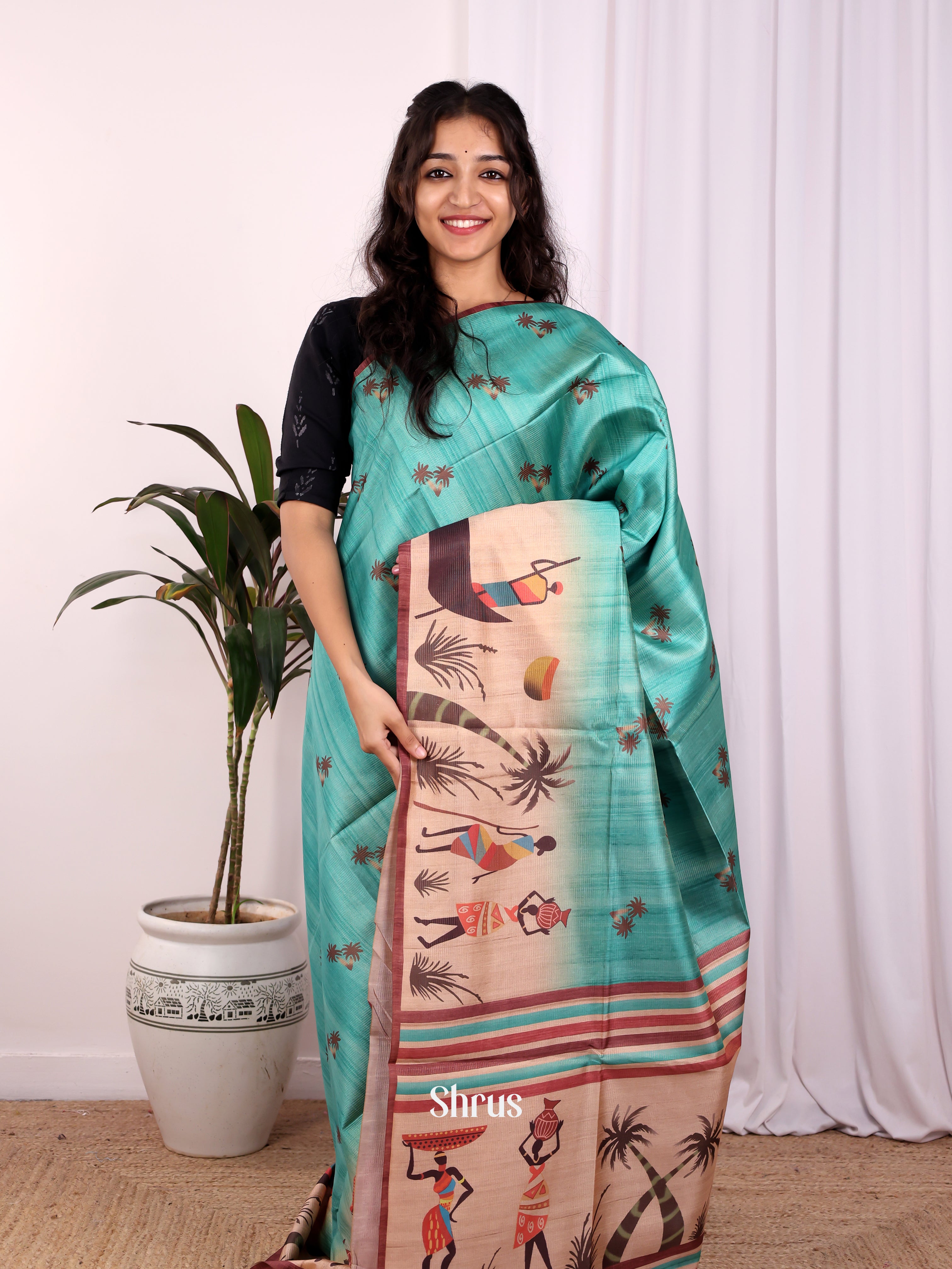 Green & Brown - Champa semitussar Saree - Shop on Shrus.com