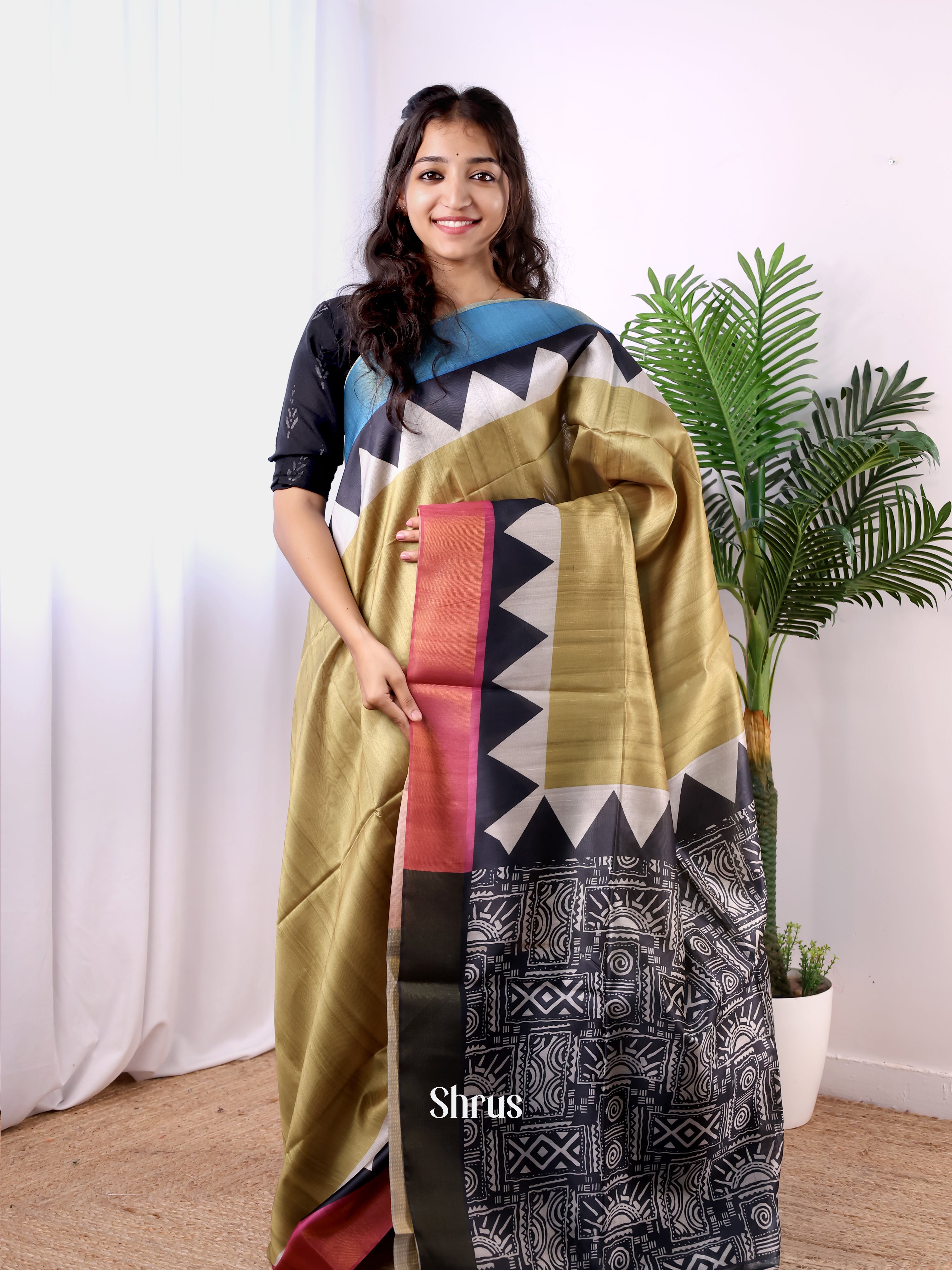 Gold & Blue - Champa semitussar Saree - Shop on Shrus.com