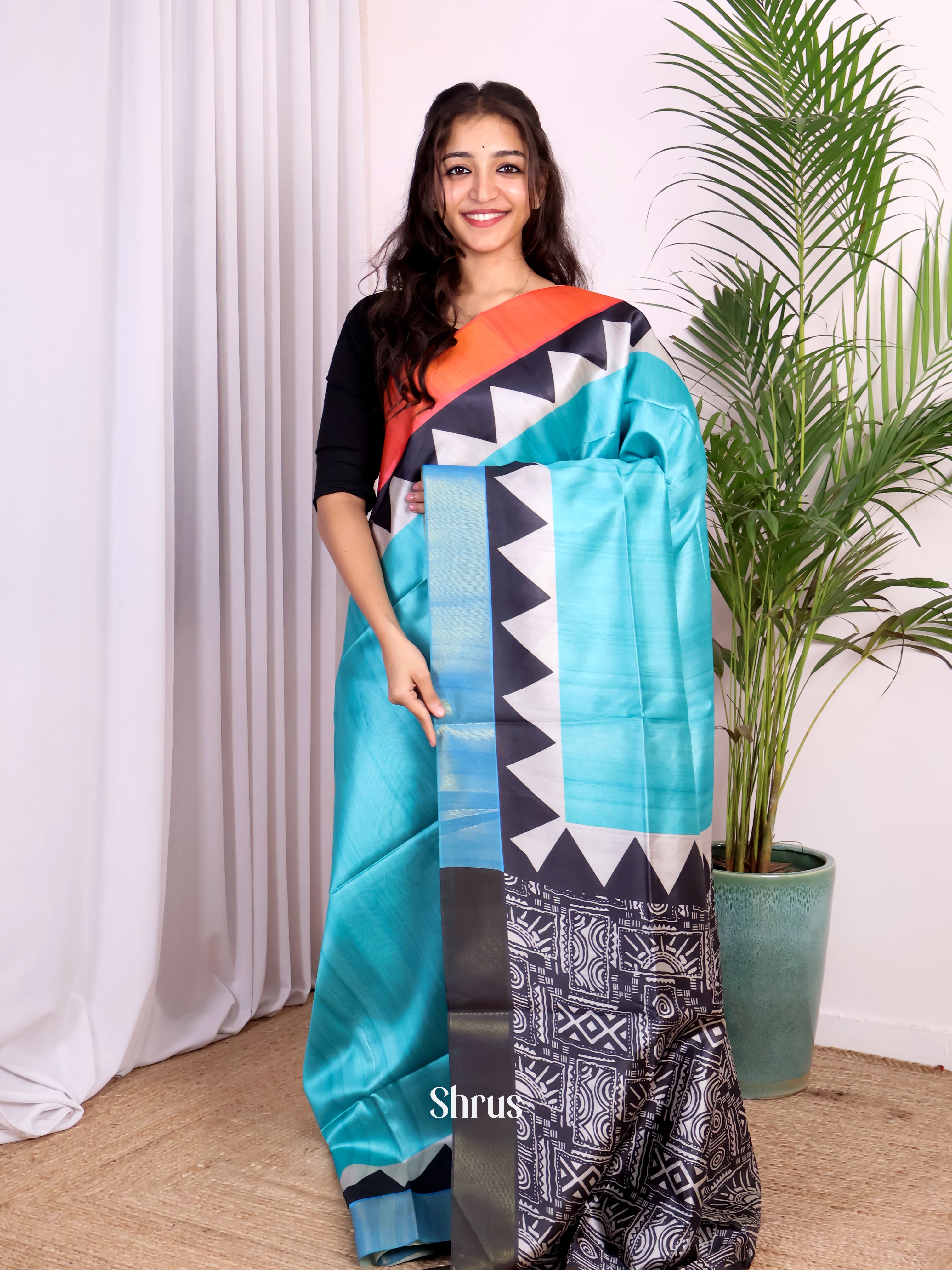 Blue & Black - Champa semitussar Saree - Shop on Shrus.com