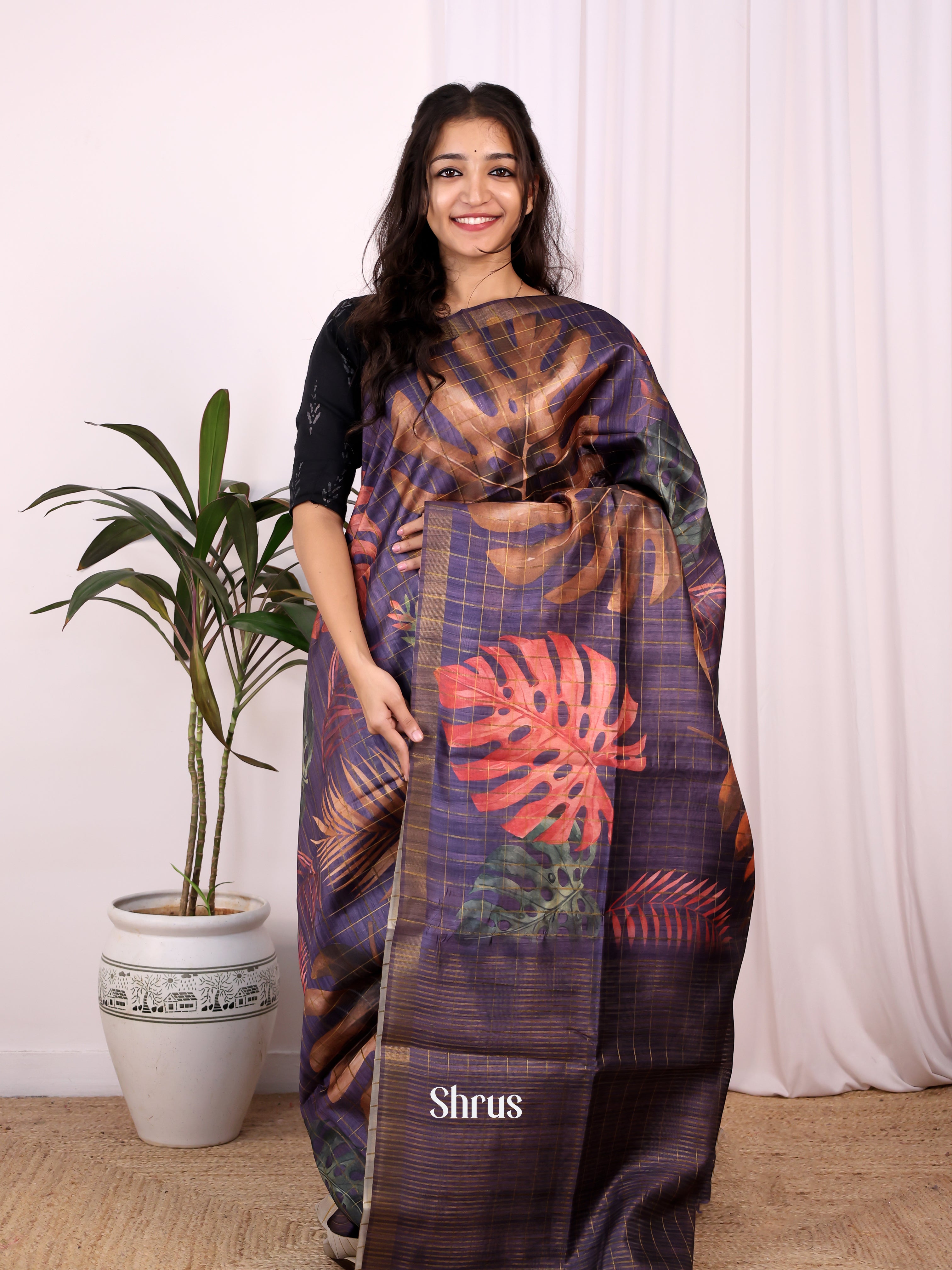 Black - Champa semitussar Saree - Shop on Shrus.com