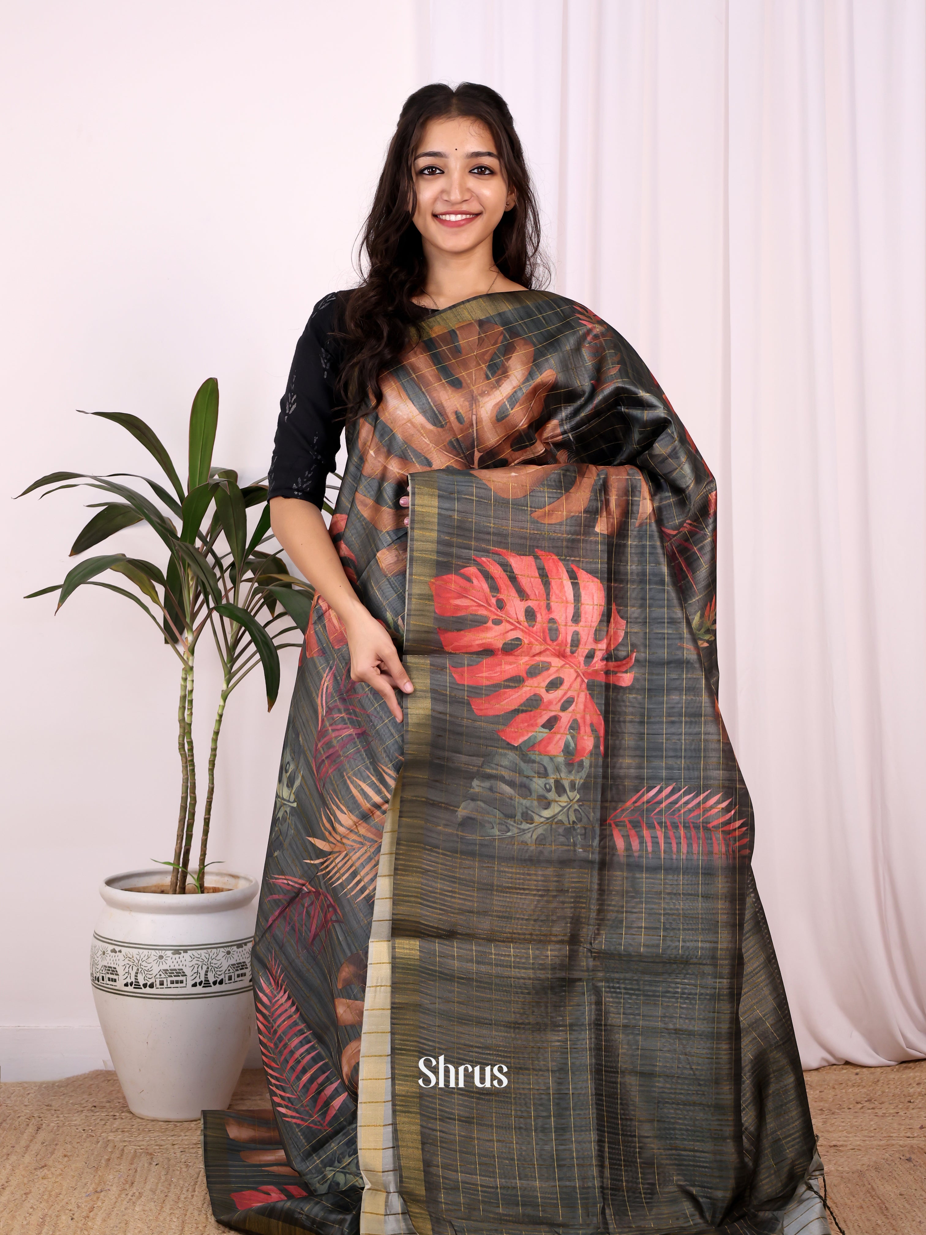 Black - Champa semitussar Saree - Shop on Shrus.com