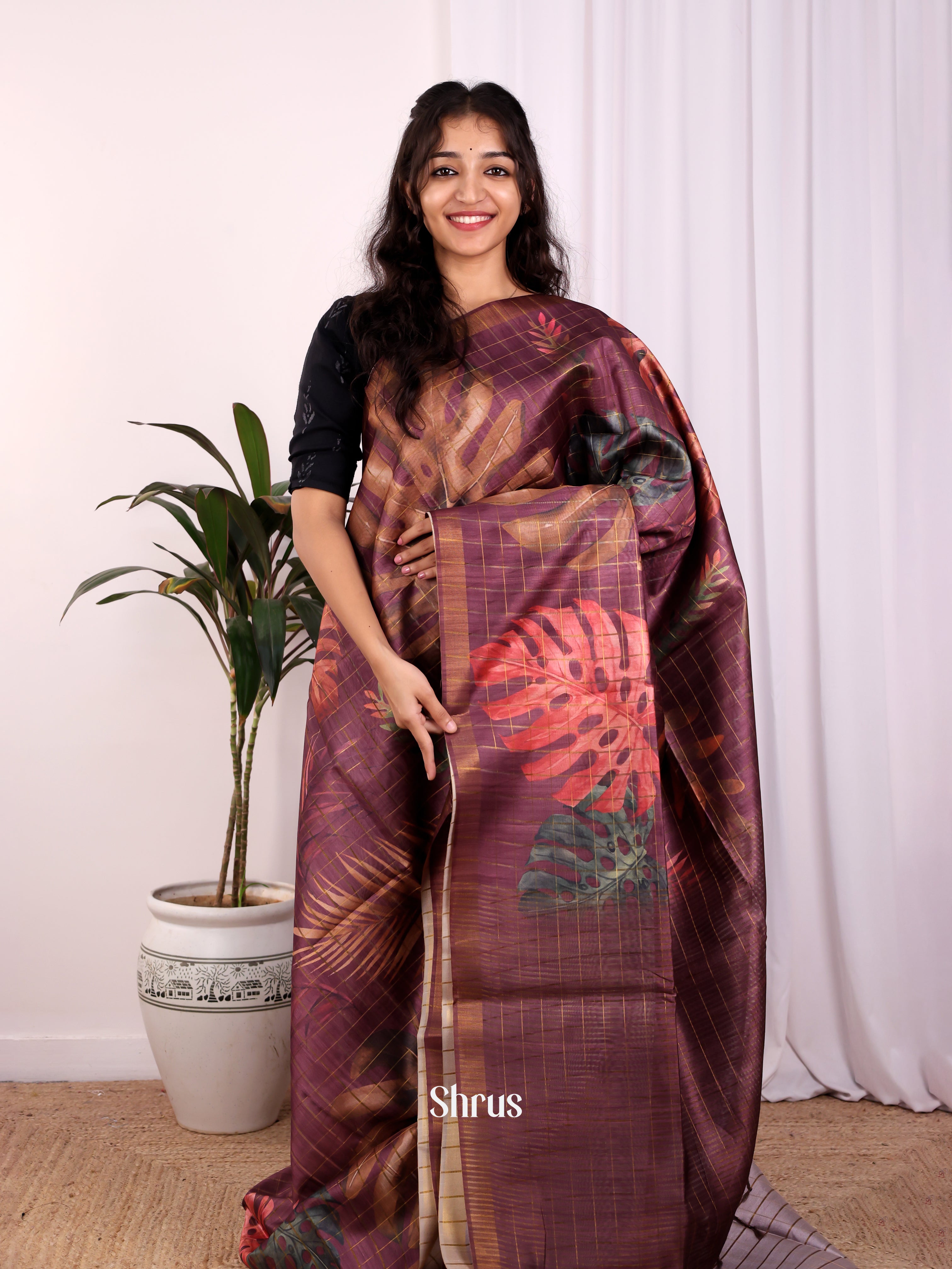 Brown - Champa semitussar Saree - Shop on Shrus.com