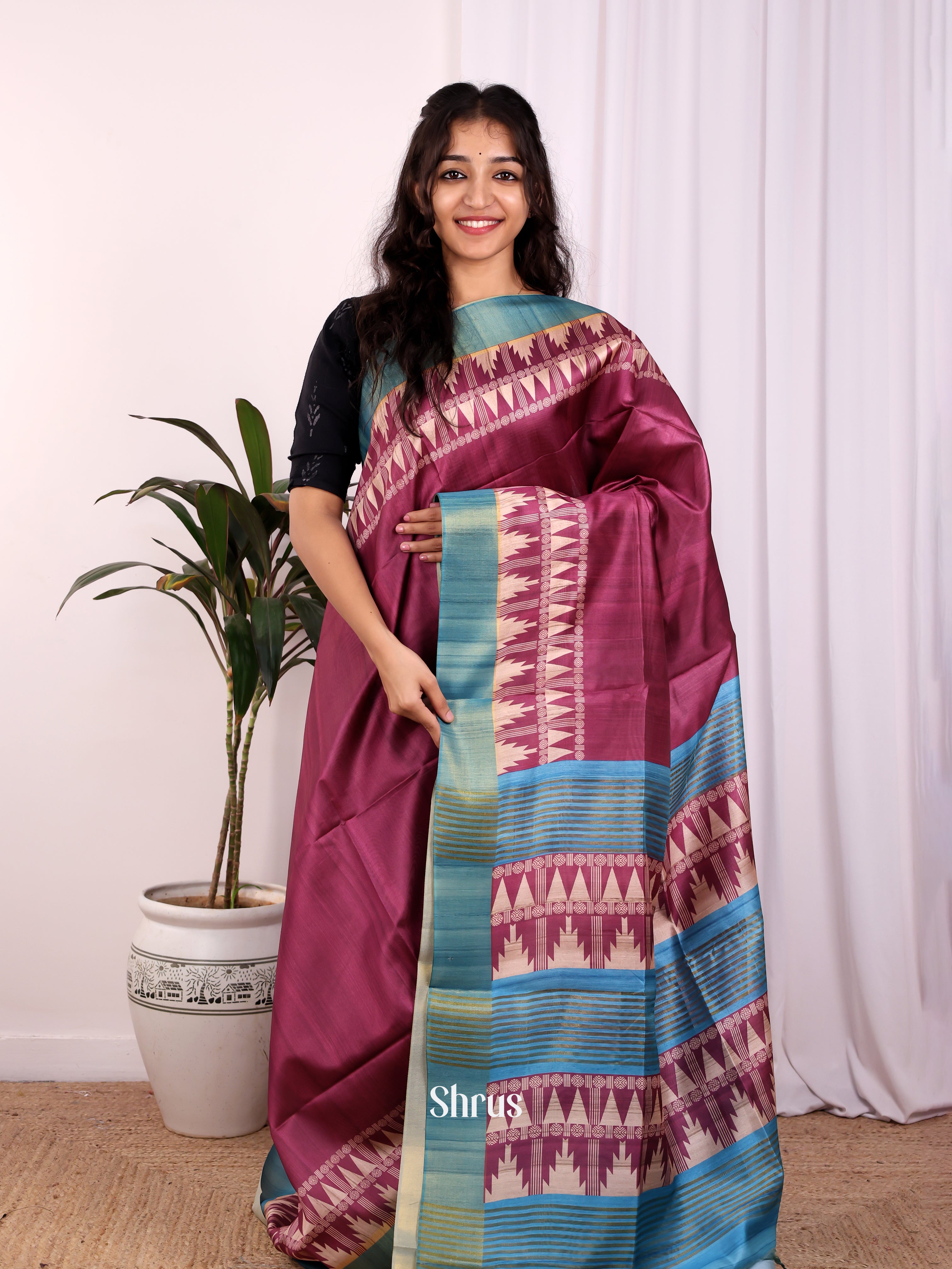 Purple & Blue - Champa semitussar Saree - Shop on Shrus.com