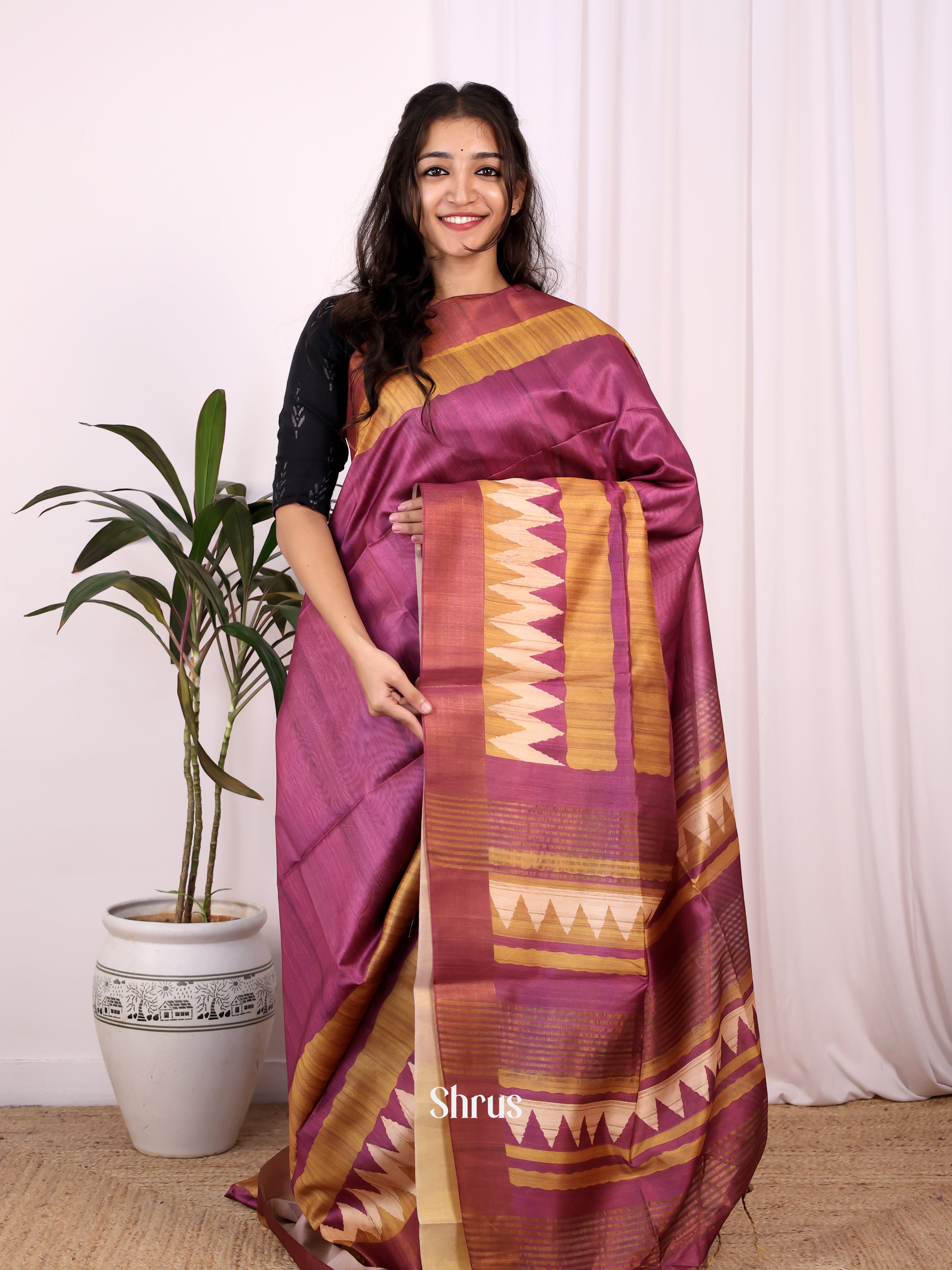 Purple & Brown - Champa semitussar Saree - Shop on Shrus.com