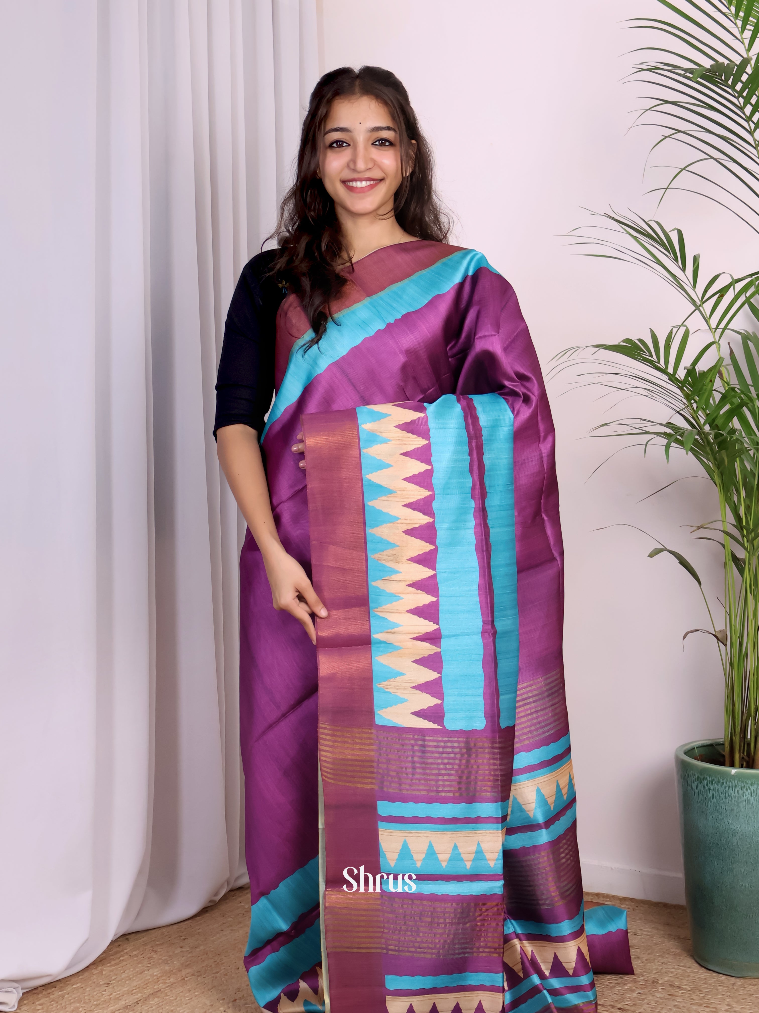 Purple & Blue - Champa semitussar Saree - Shop on Shrus.com