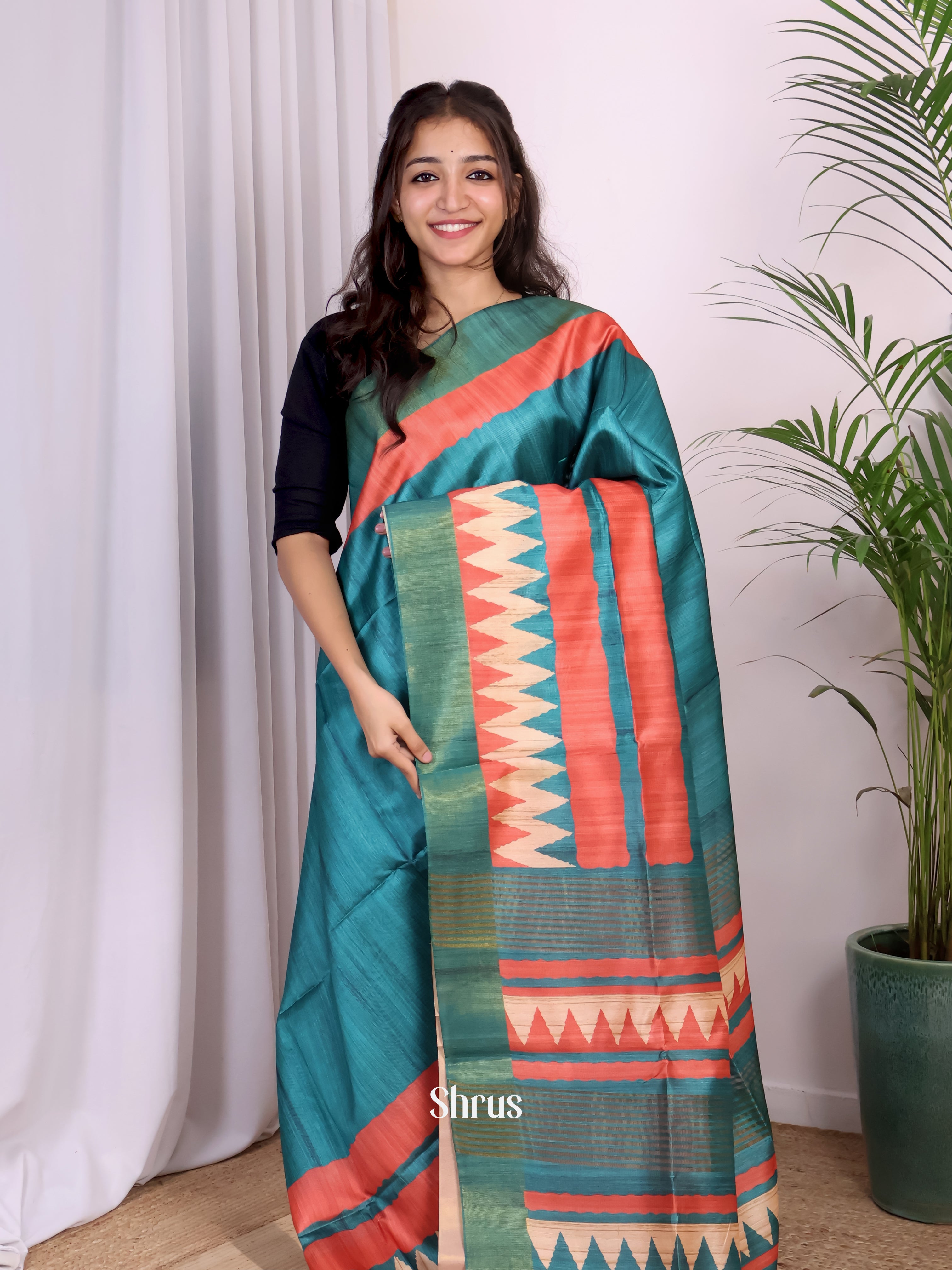 Green & Red - Champa semitussar Saree - Shop on Shrus.com