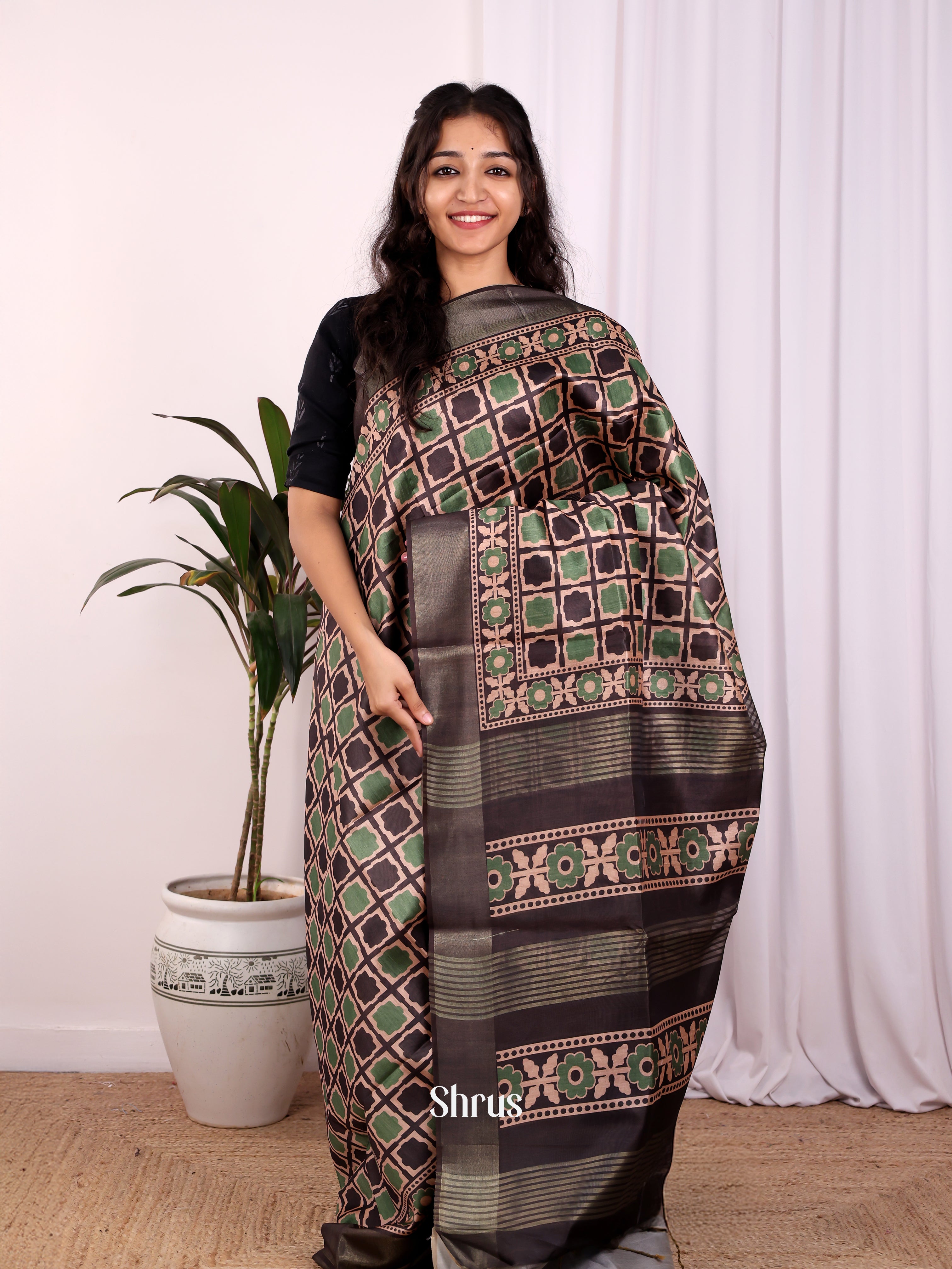 Brown - Champa semitussar Saree - Shop on Shrus.com