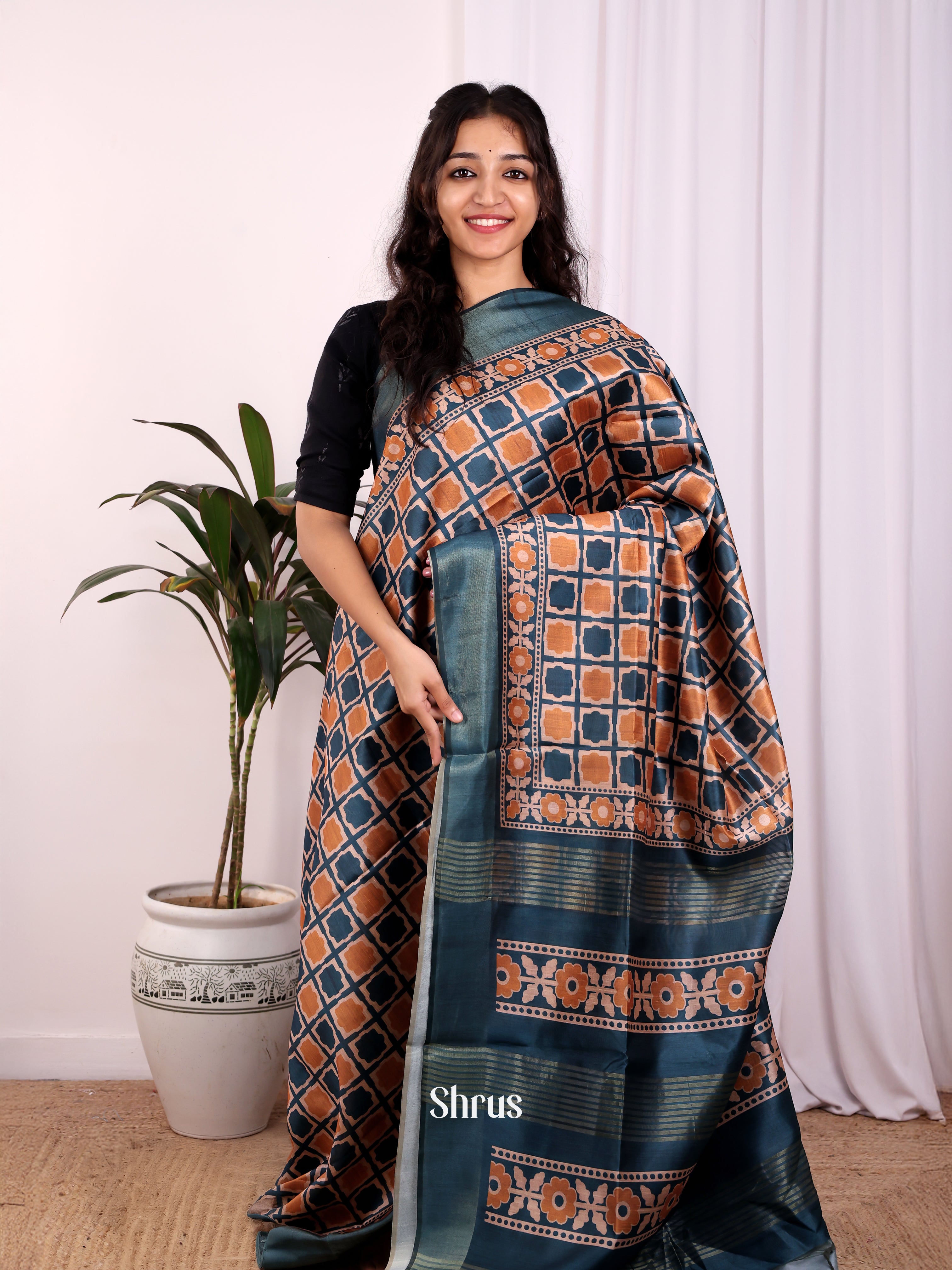 Blue & Orange - Champa semitussar Saree - Shop on Shrus.com