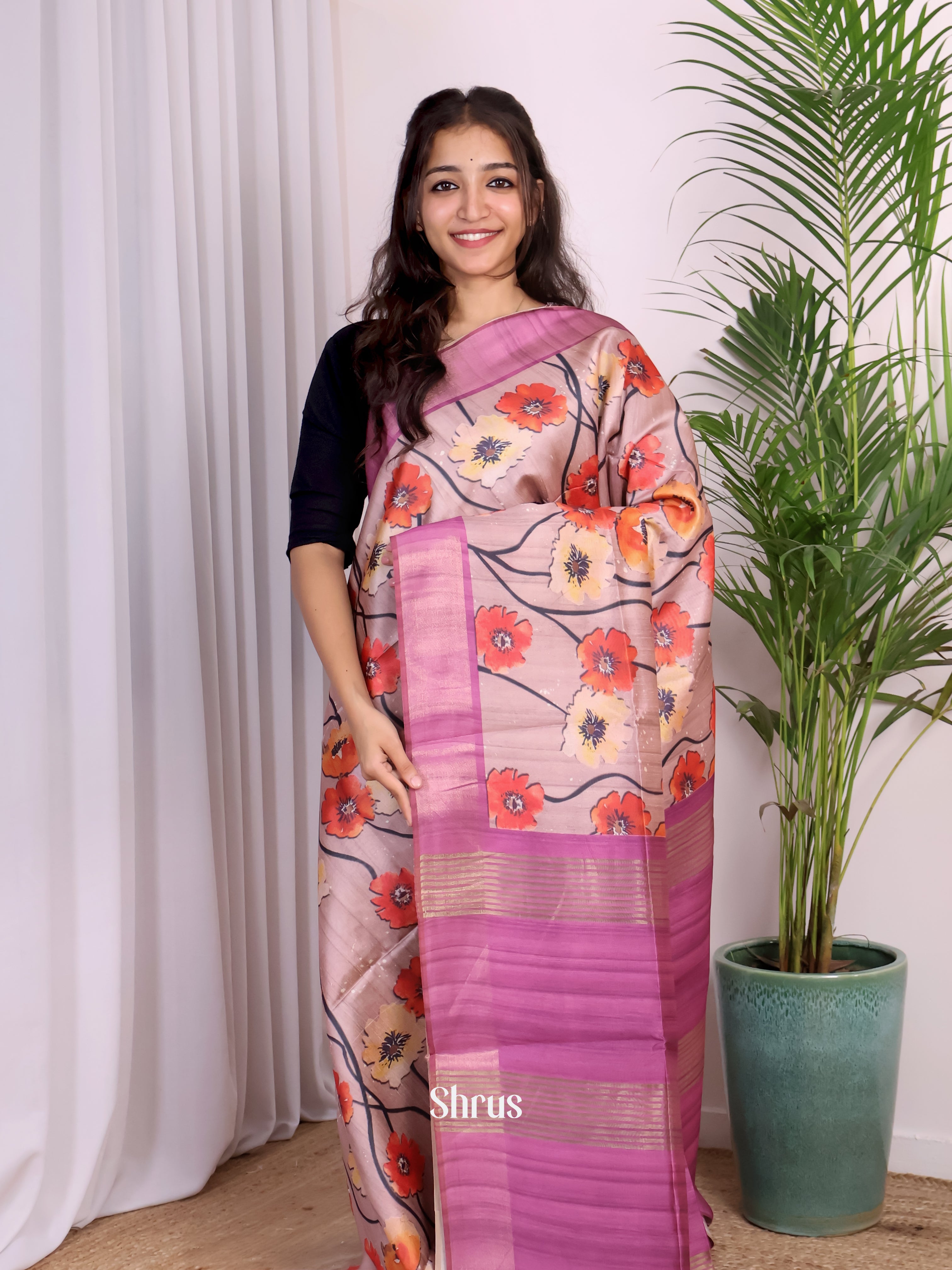 Mild Lavender & Purple- Champa semitussar Saree - Shop on Shrus.com