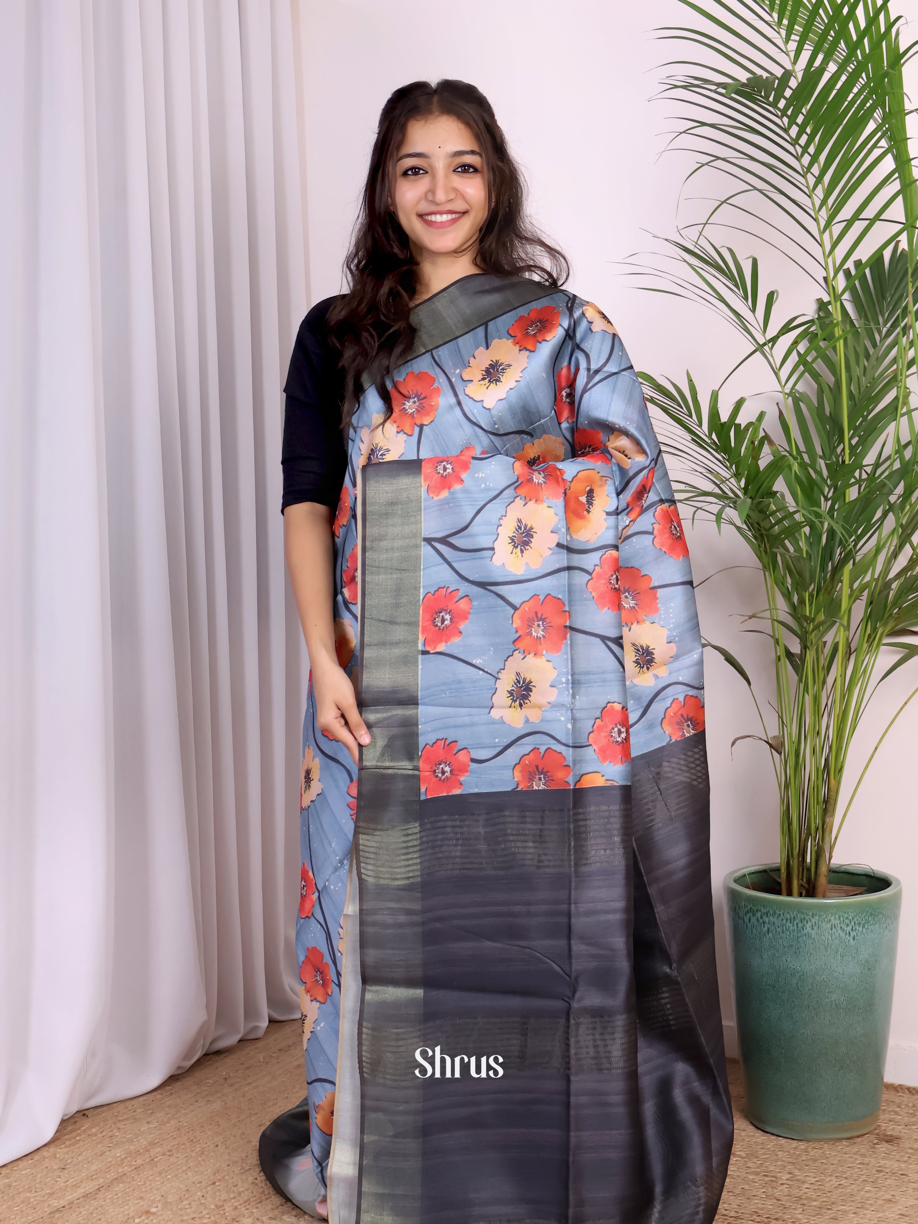 Blue & Black - Champa semitussar Saree - Shop on Shrus.com