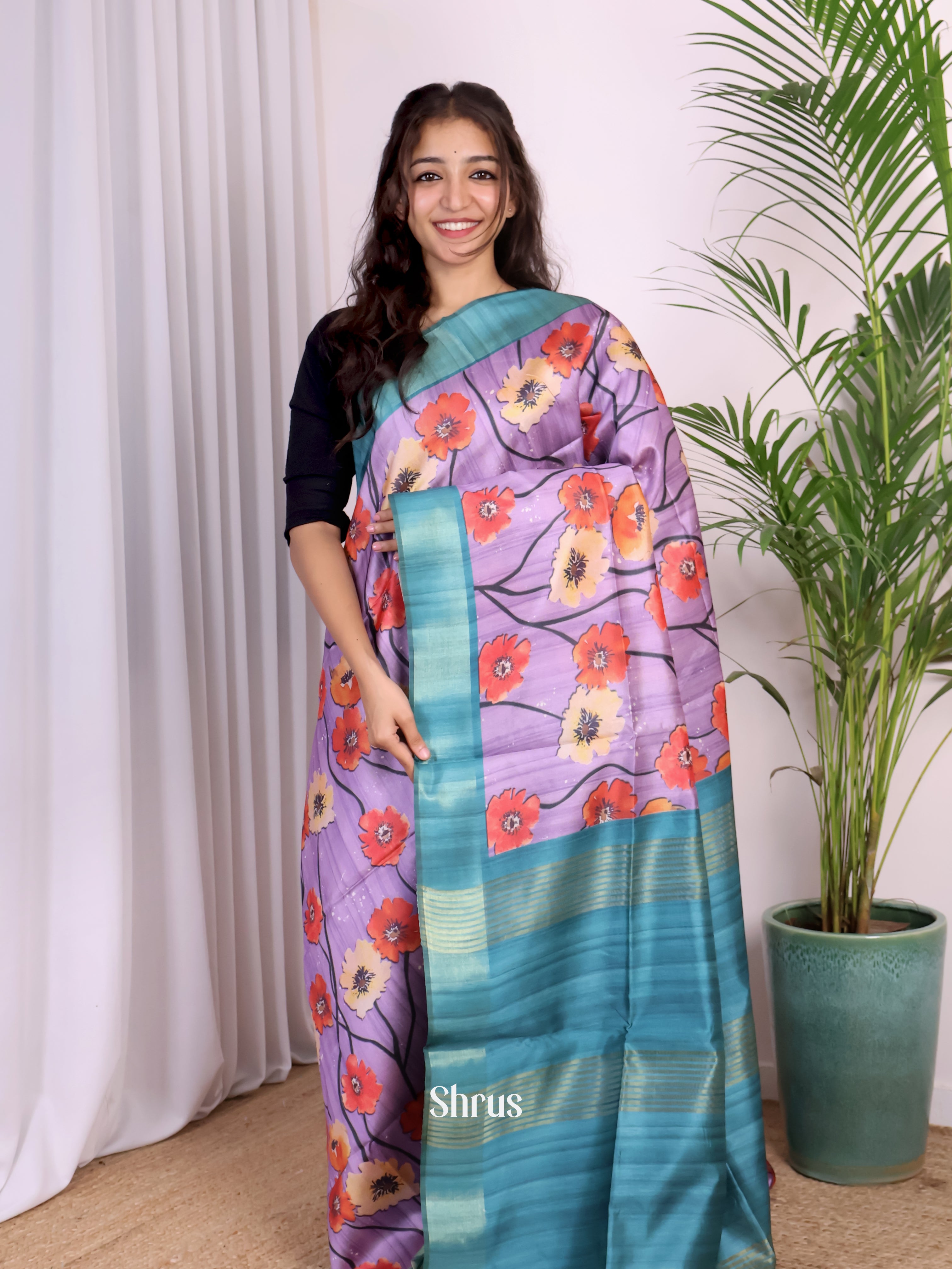 Purple & Blue - Champa semitussar Saree - Shop on Shrus.com