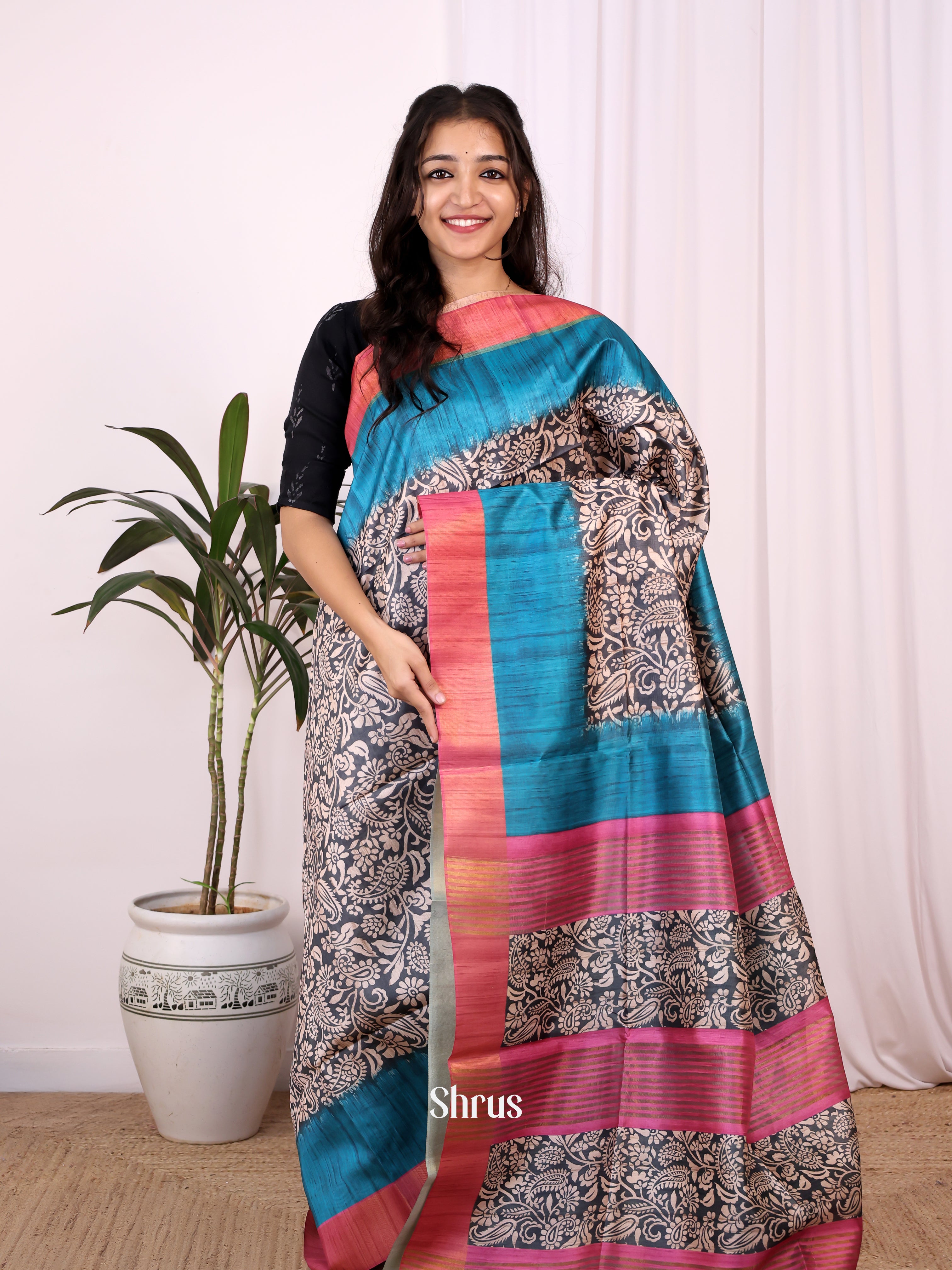 Black & Blue - Champa semitussar Saree - Shop on Shrus.com