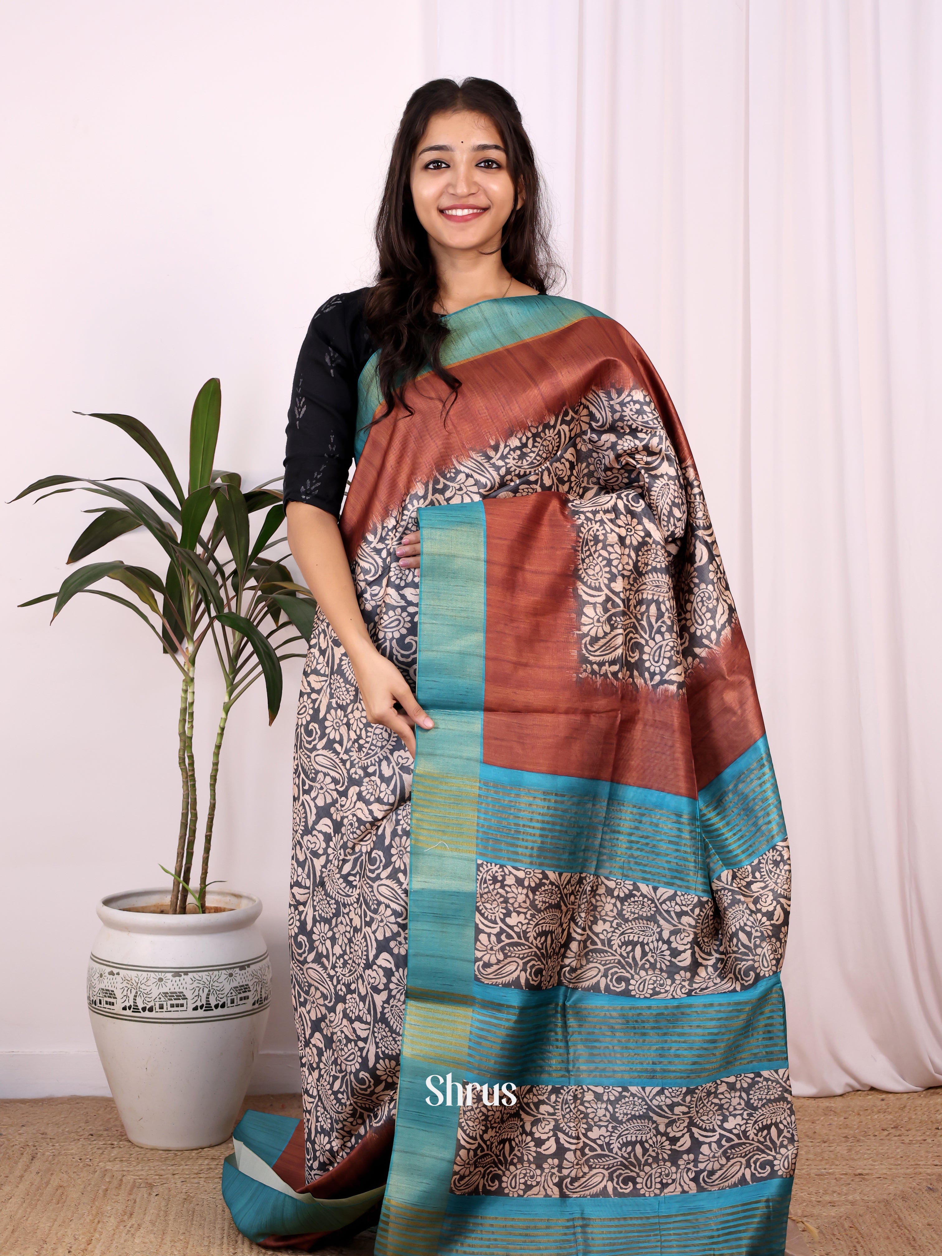 Black & Brown - Champa semitussar Saree - Shop on Shrus.com