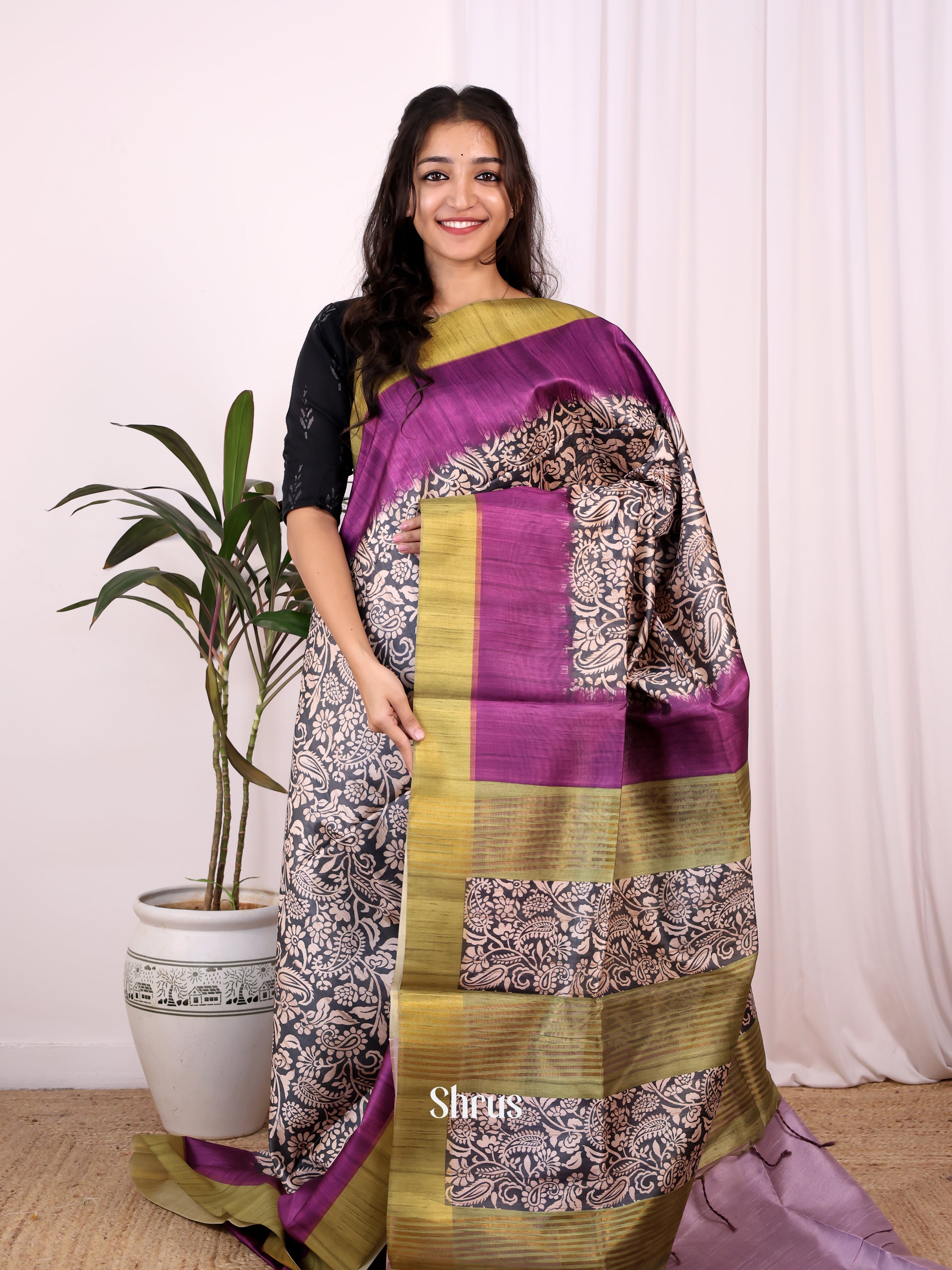 Black & Purple - Champa semitussar Saree - Shop on Shrus.com