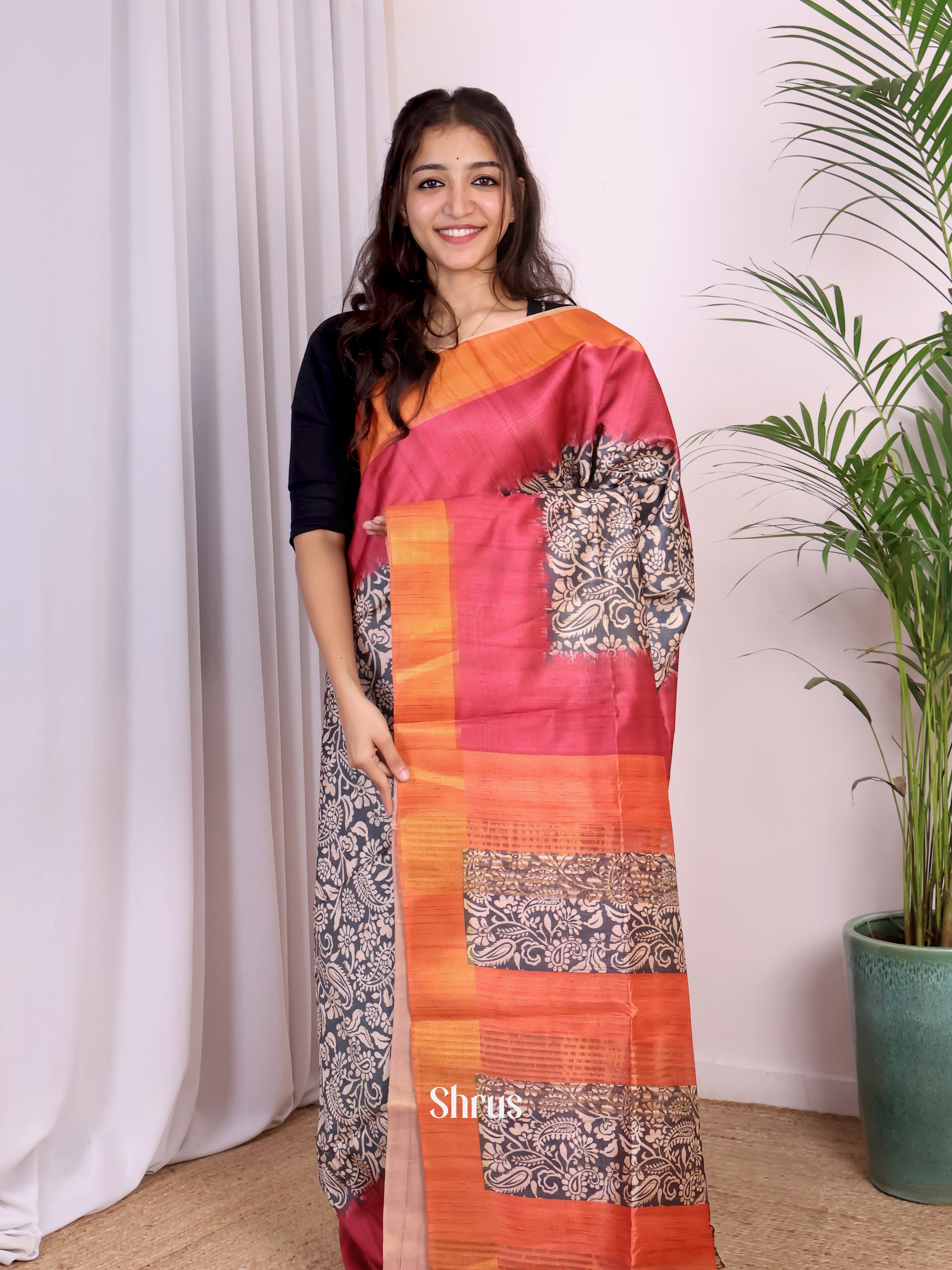 Black & Pink - Champa semitussar Saree - Shop on Shrus.com