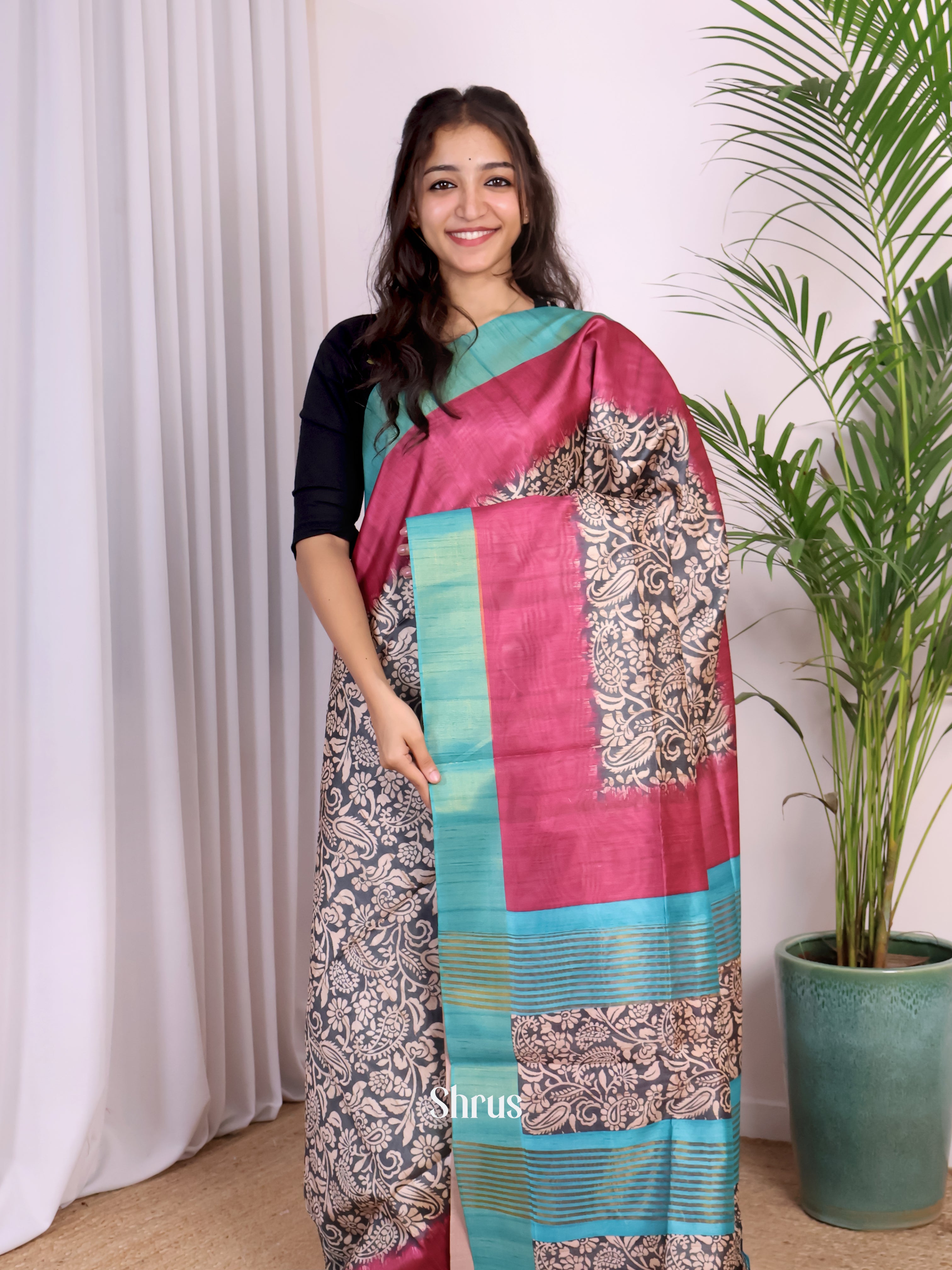 Black & Pink - Champa semitussar Saree - Shop on Shrus.com