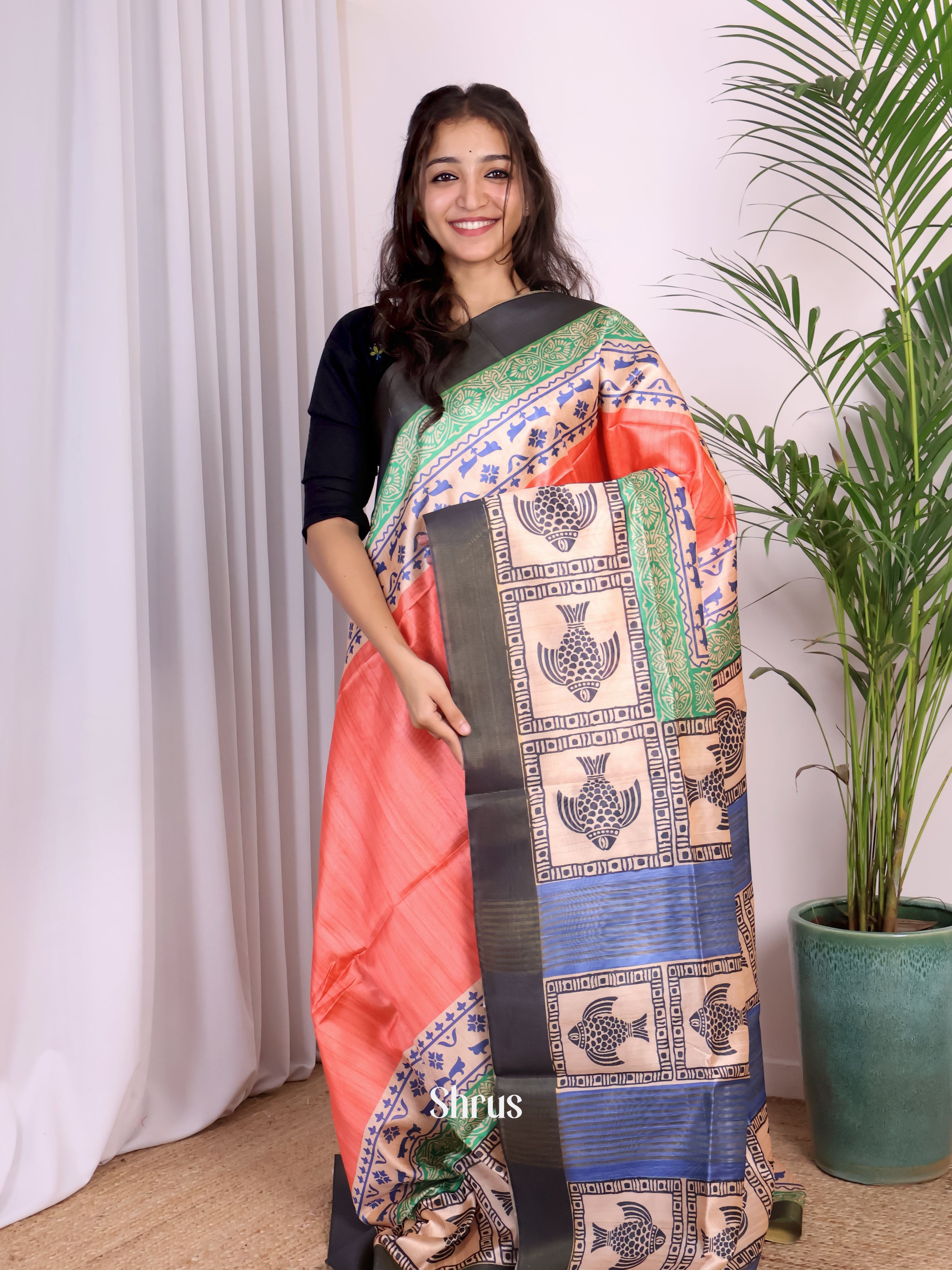 Red & Blue - Champa semitussar Saree - Shop on Shrus.com