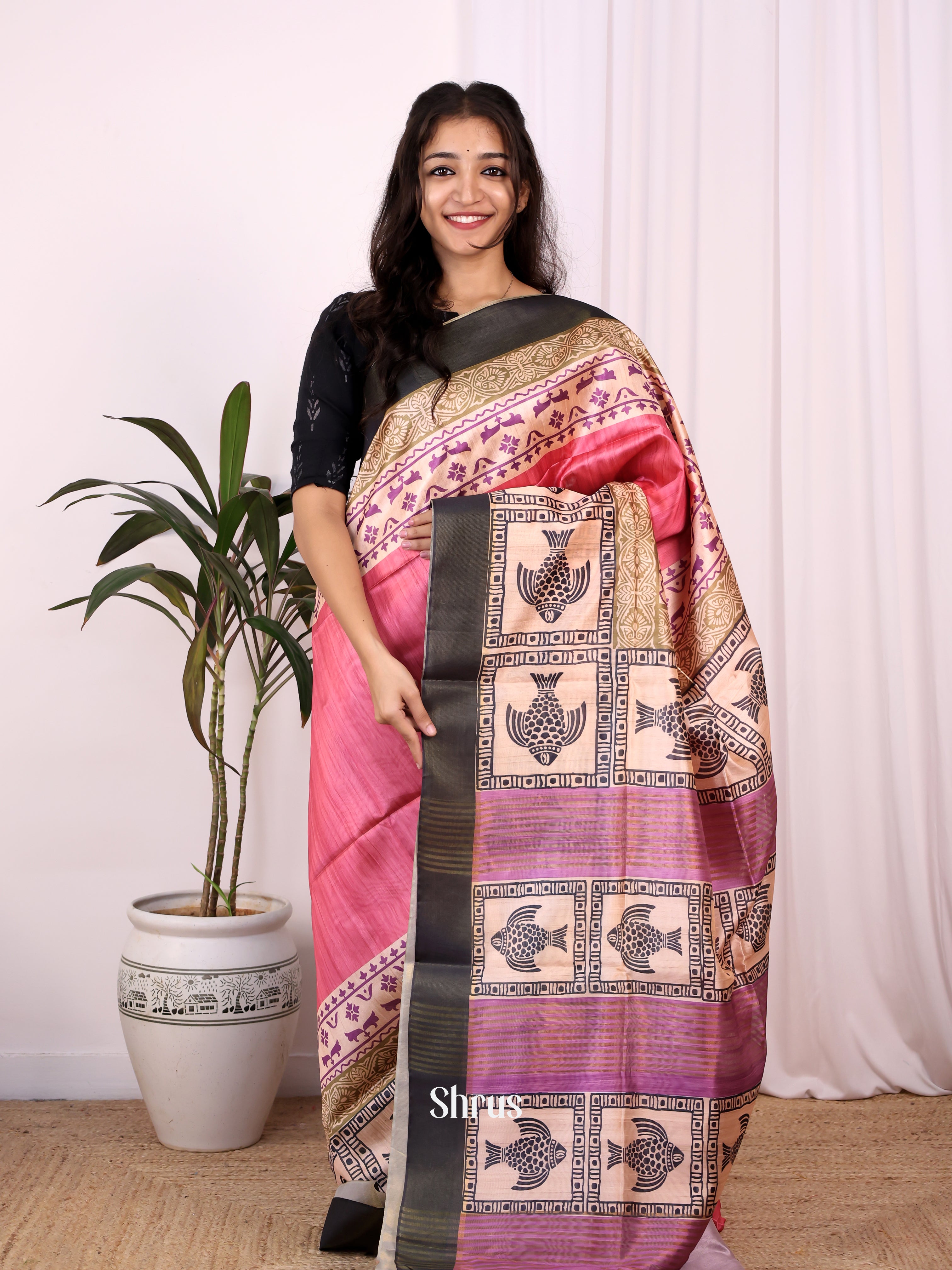 Pink & Purple - Champa semitussar Saree - Shop on Shrus.com