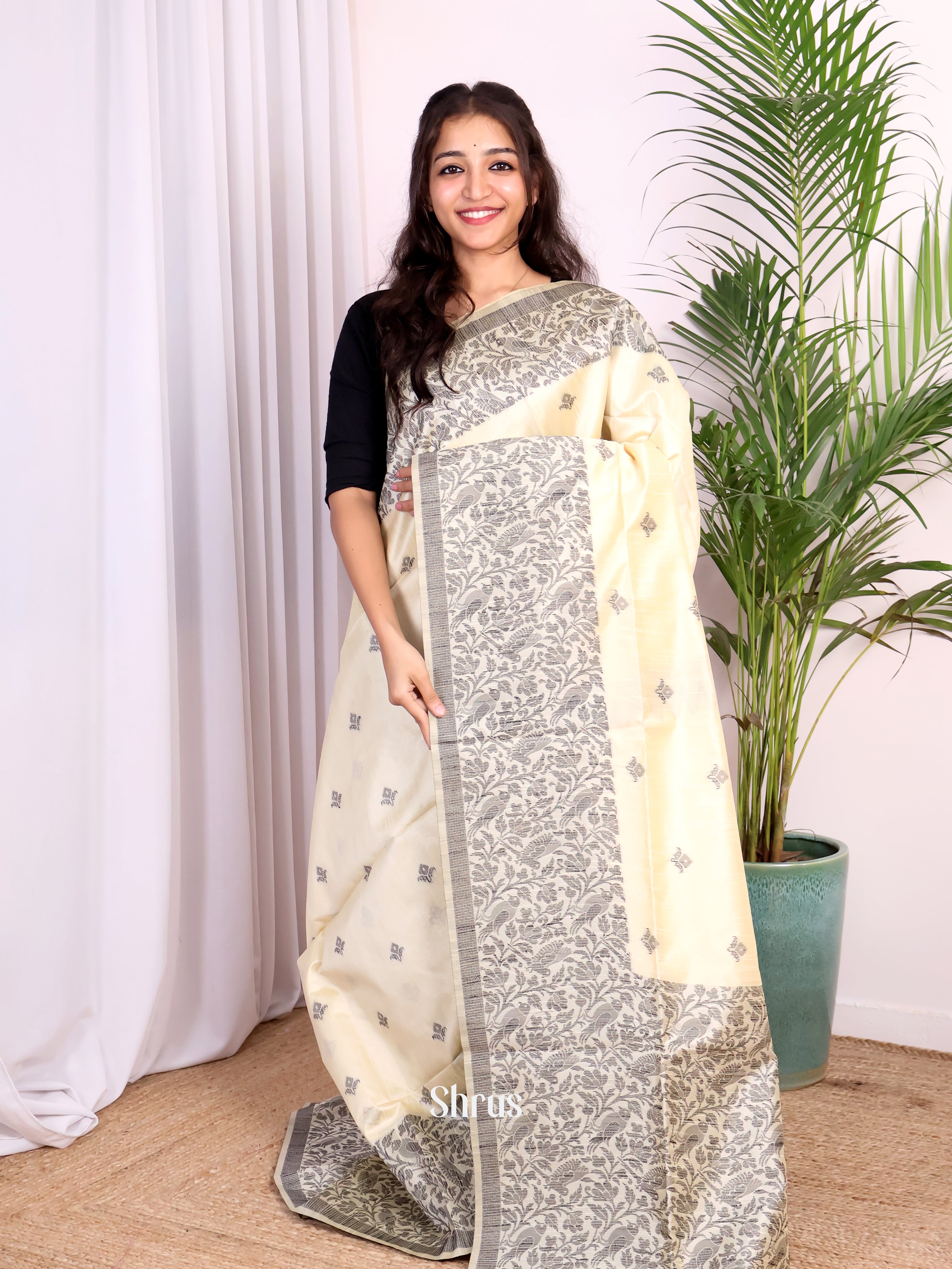 Cream - Champa semitussar Saree - Shop on Shrus.com