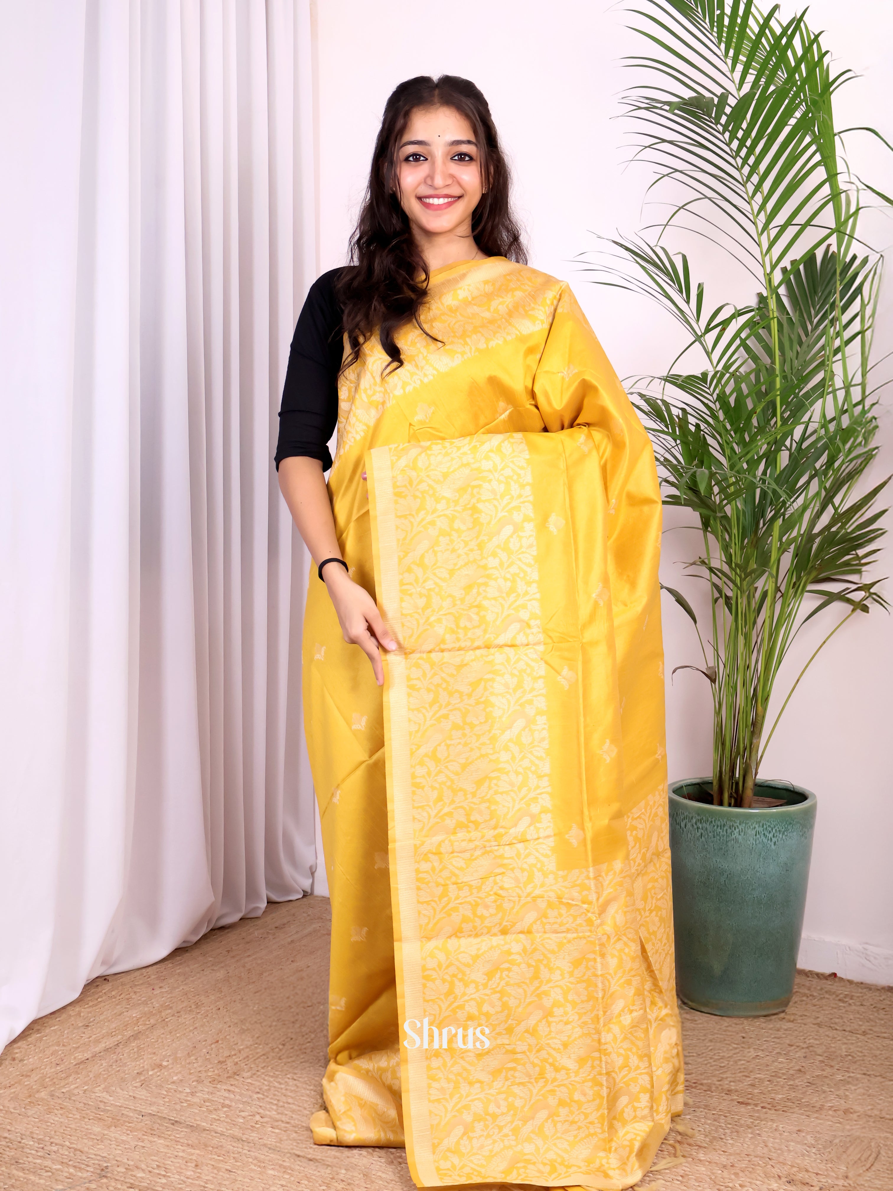 Yellow - Champa semitussar Saree - Shop on Shrus.com