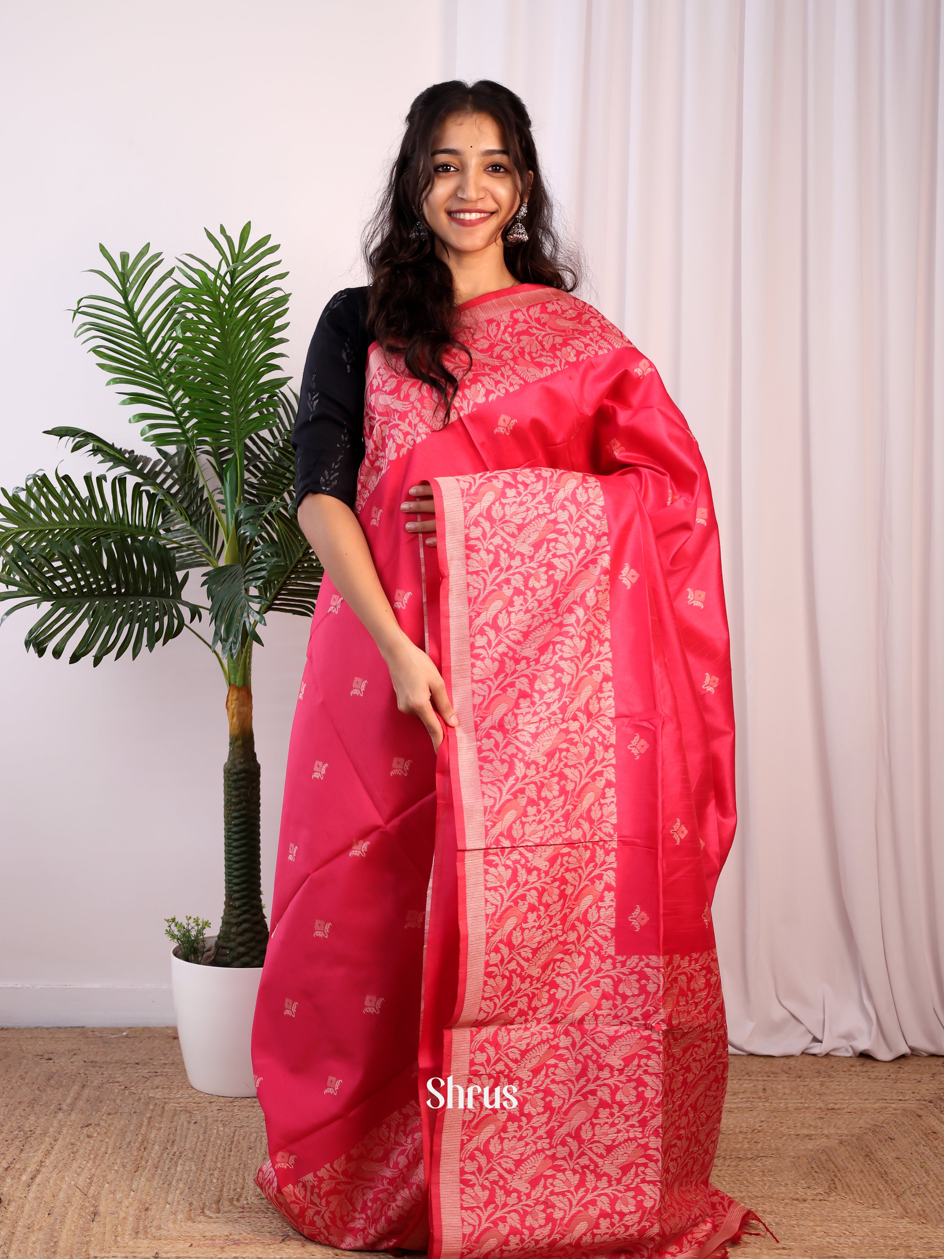 Reddish Pink - Champa semitussar Saree - Shop on Shrus.com