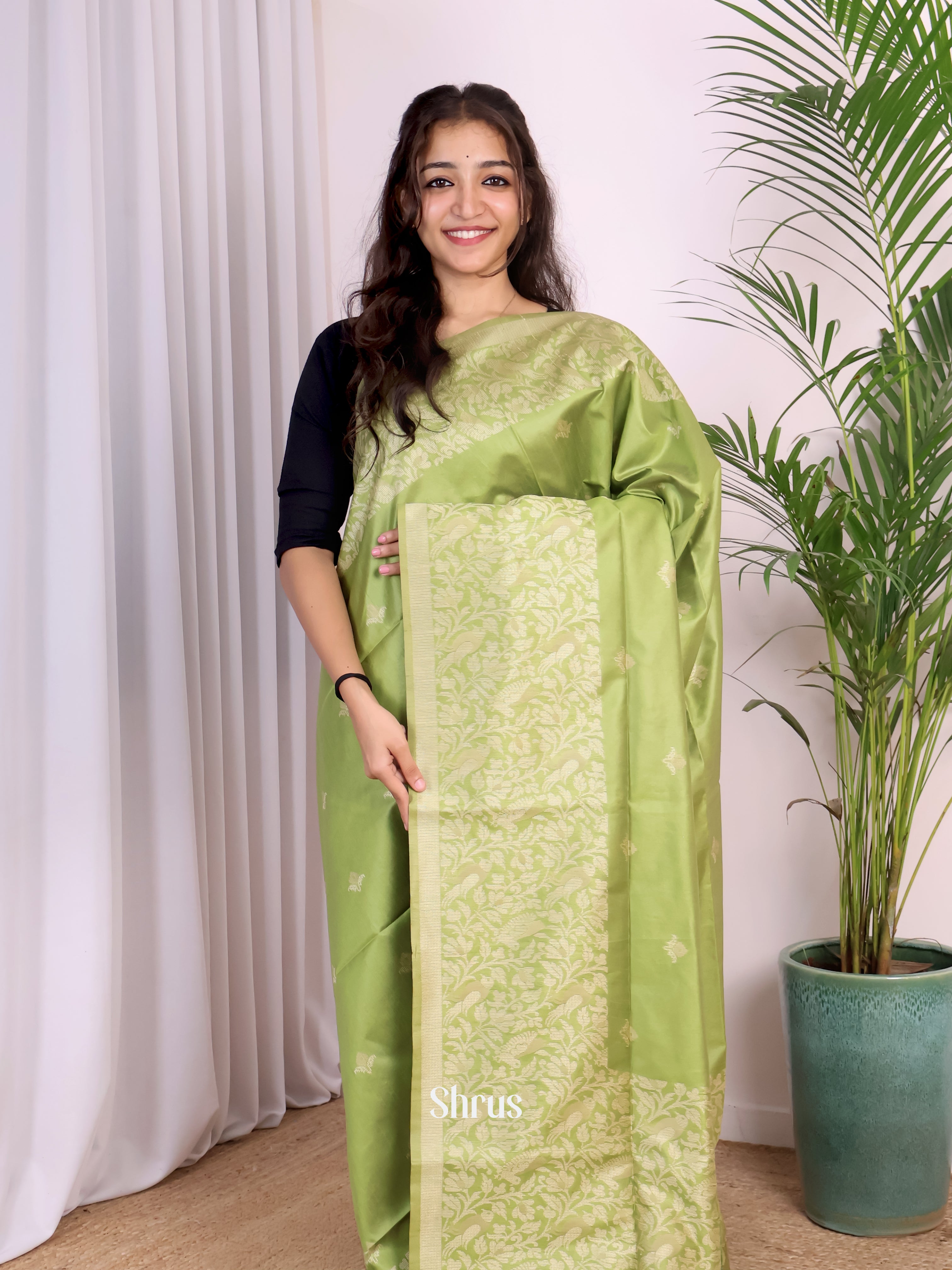 Green- Champa semitussar Saree - Shop on Shrus.com
