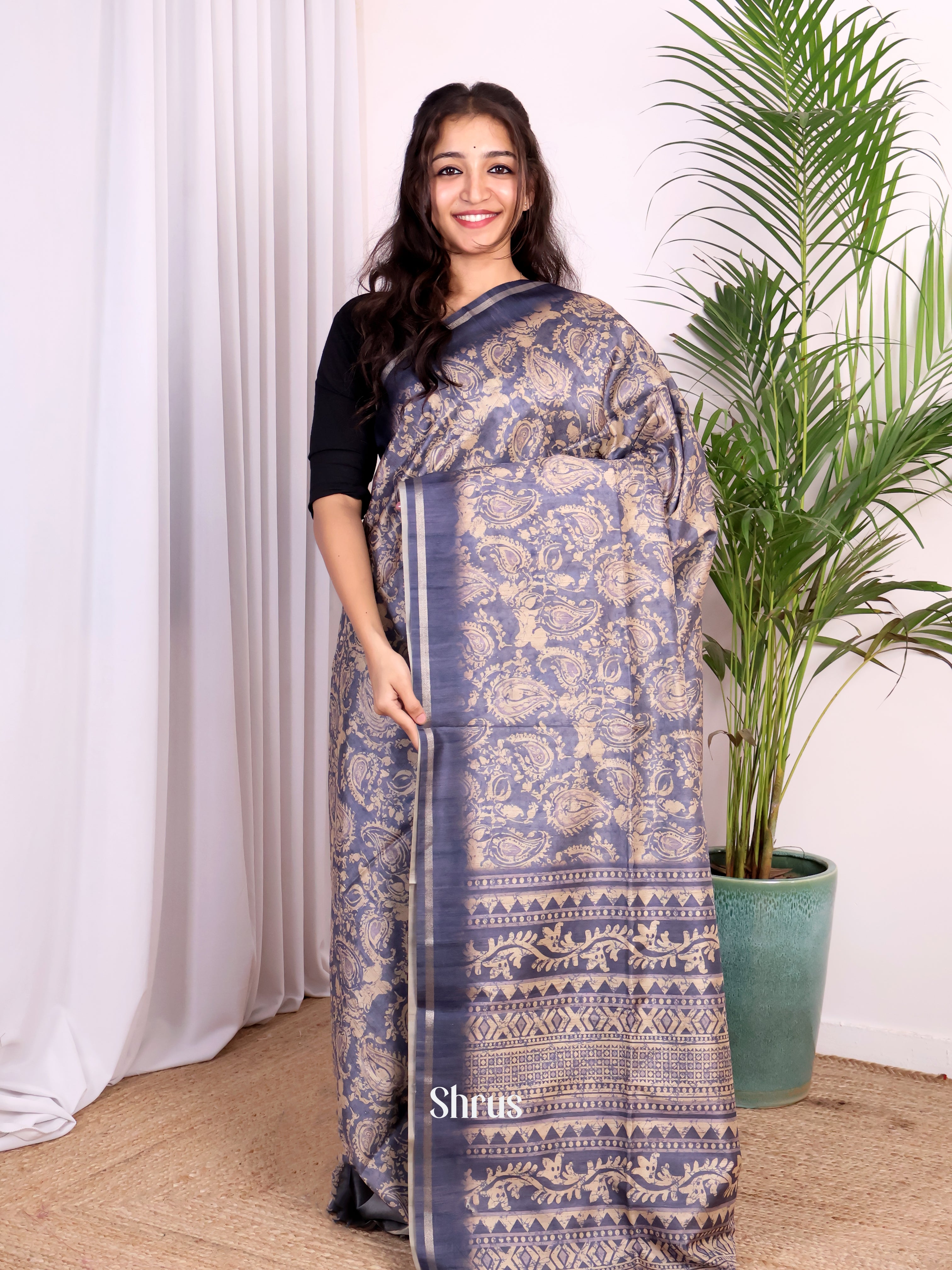 Blue - Champa semitussar Saree - Shop on Shrus.com