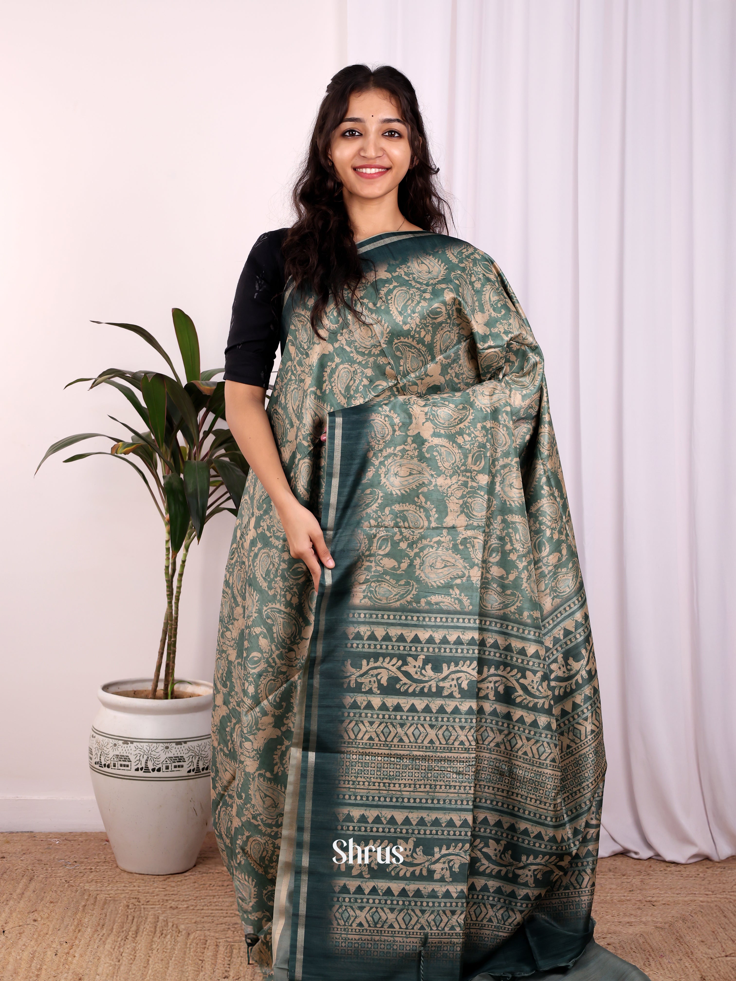 Green - Champa semitussar Saree - Shop on Shrus.com