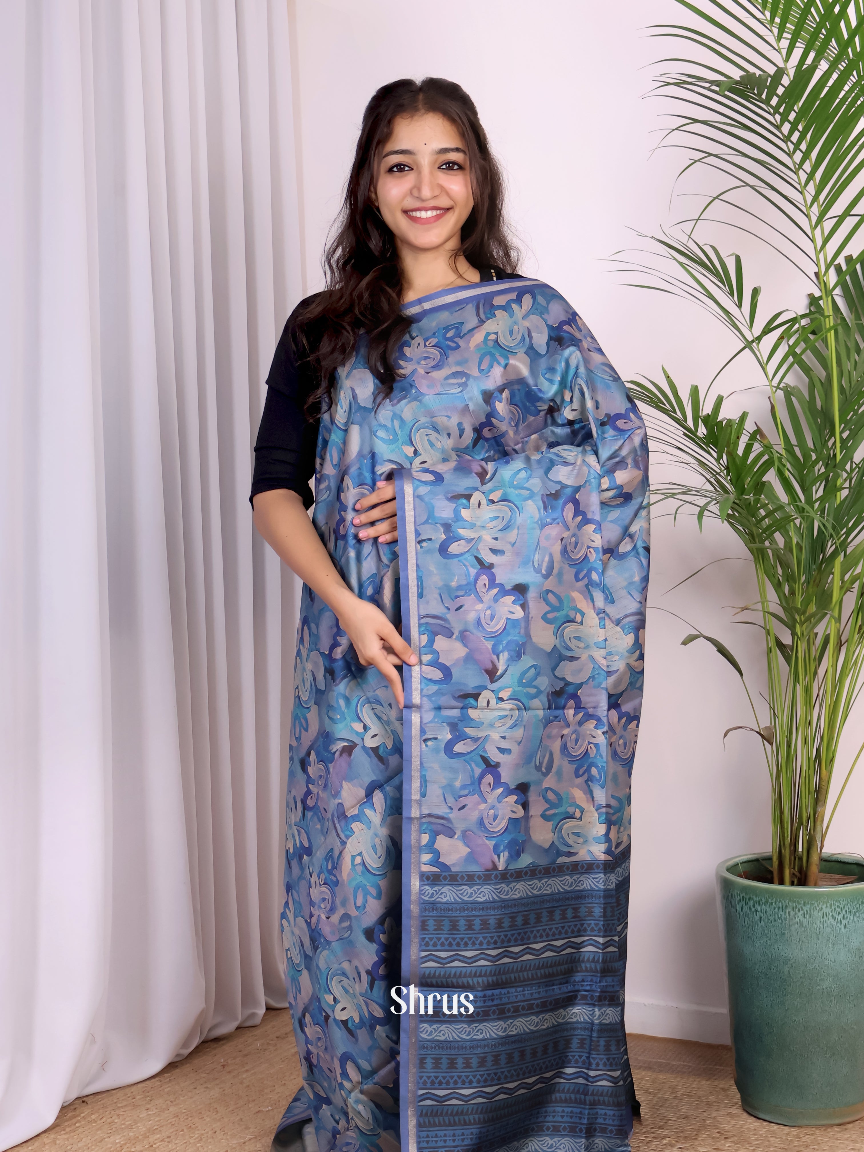 Blue - Champa semitussar Saree - Shop on Shrus.com