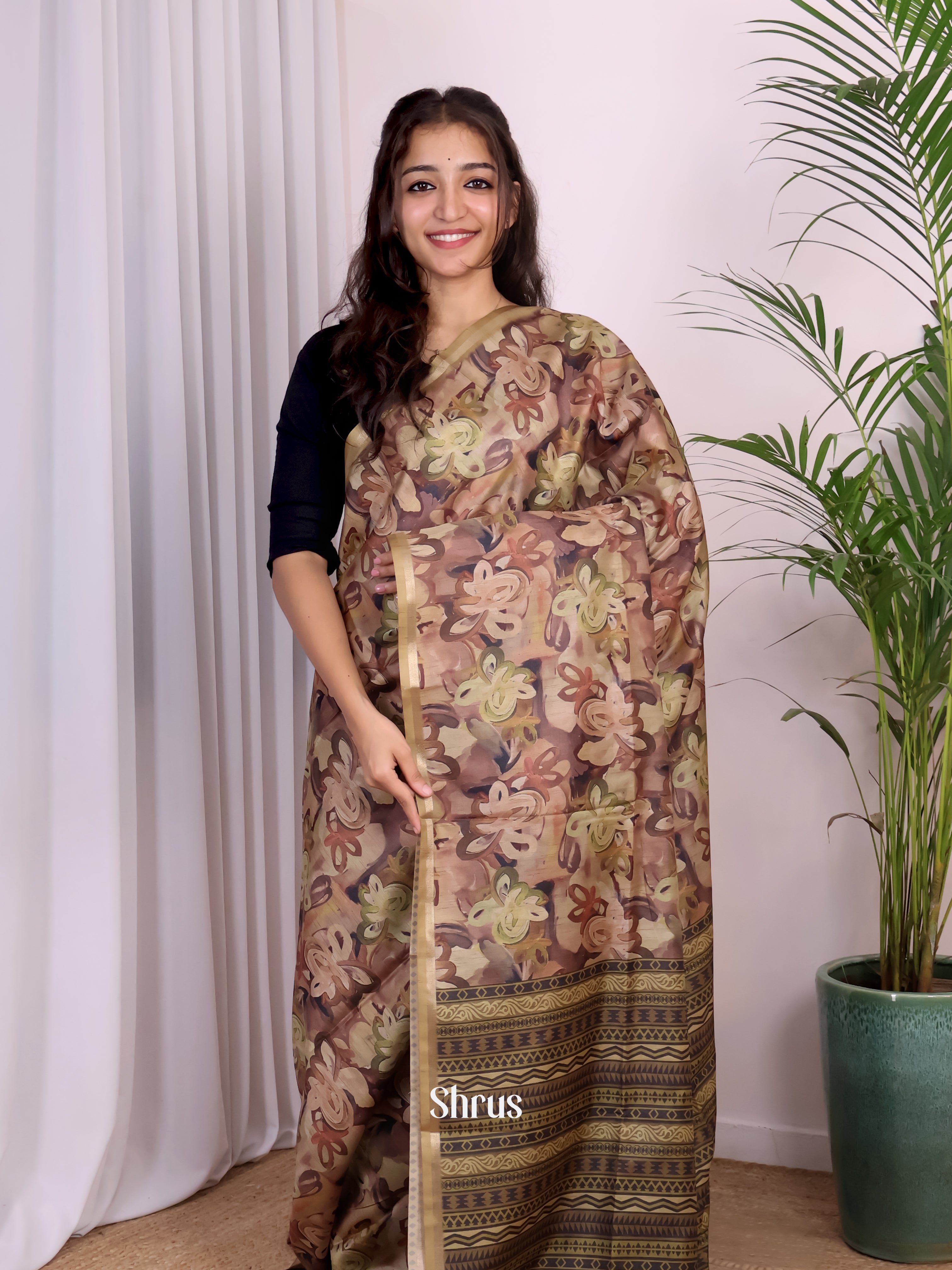 Brown - Champa semitussar Saree - Shop on Shrus.com