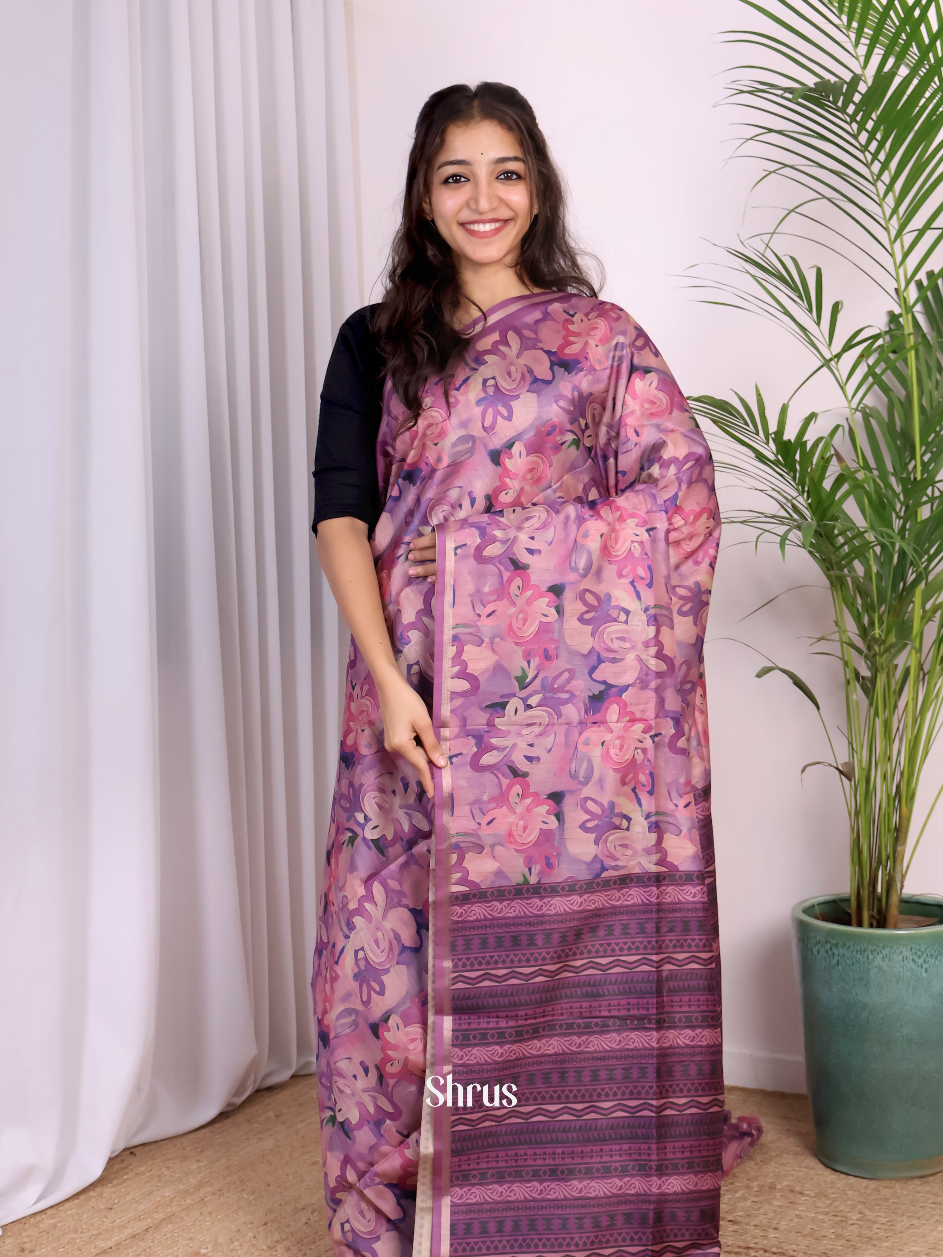 Purple - Champa semitussar Saree - Shop on Shrus.com