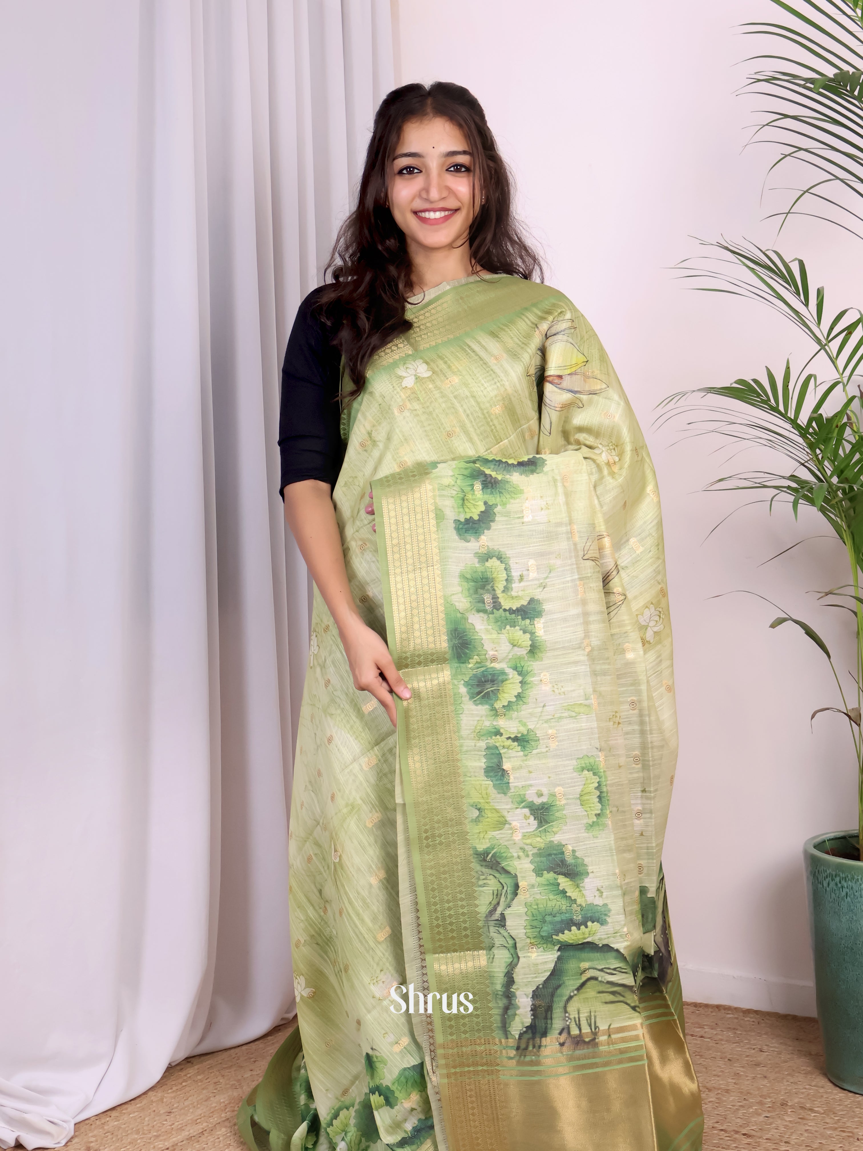 Green - Champa semitussar Saree - Shop on Shrus.com