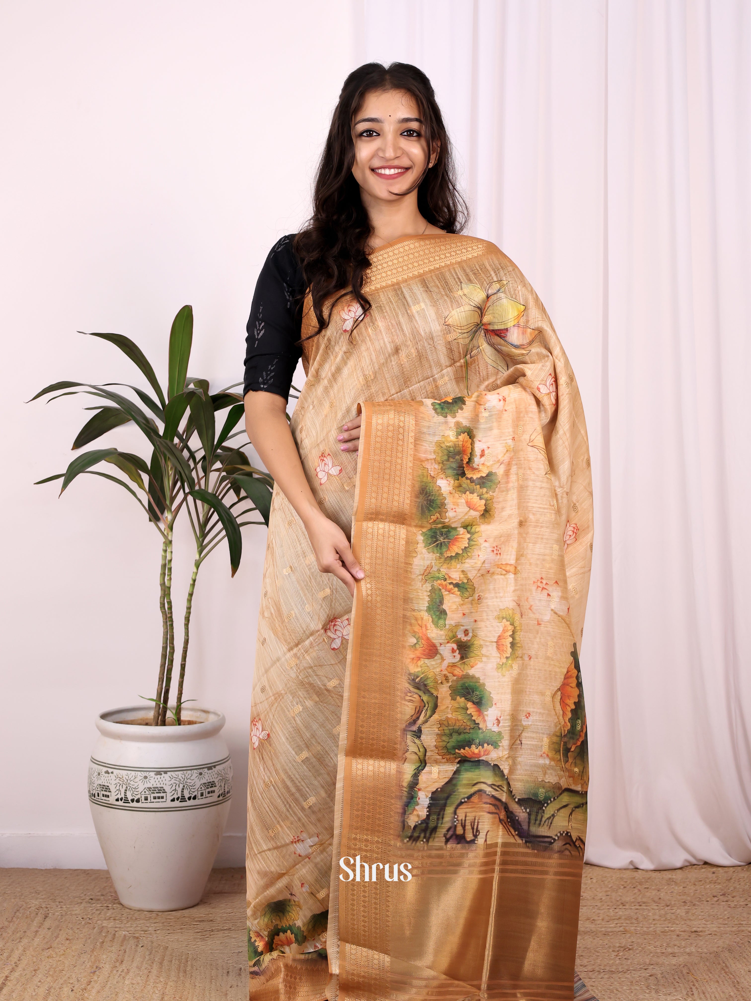 Brown - Champa semitussar Saree - Shop on Shrus.com