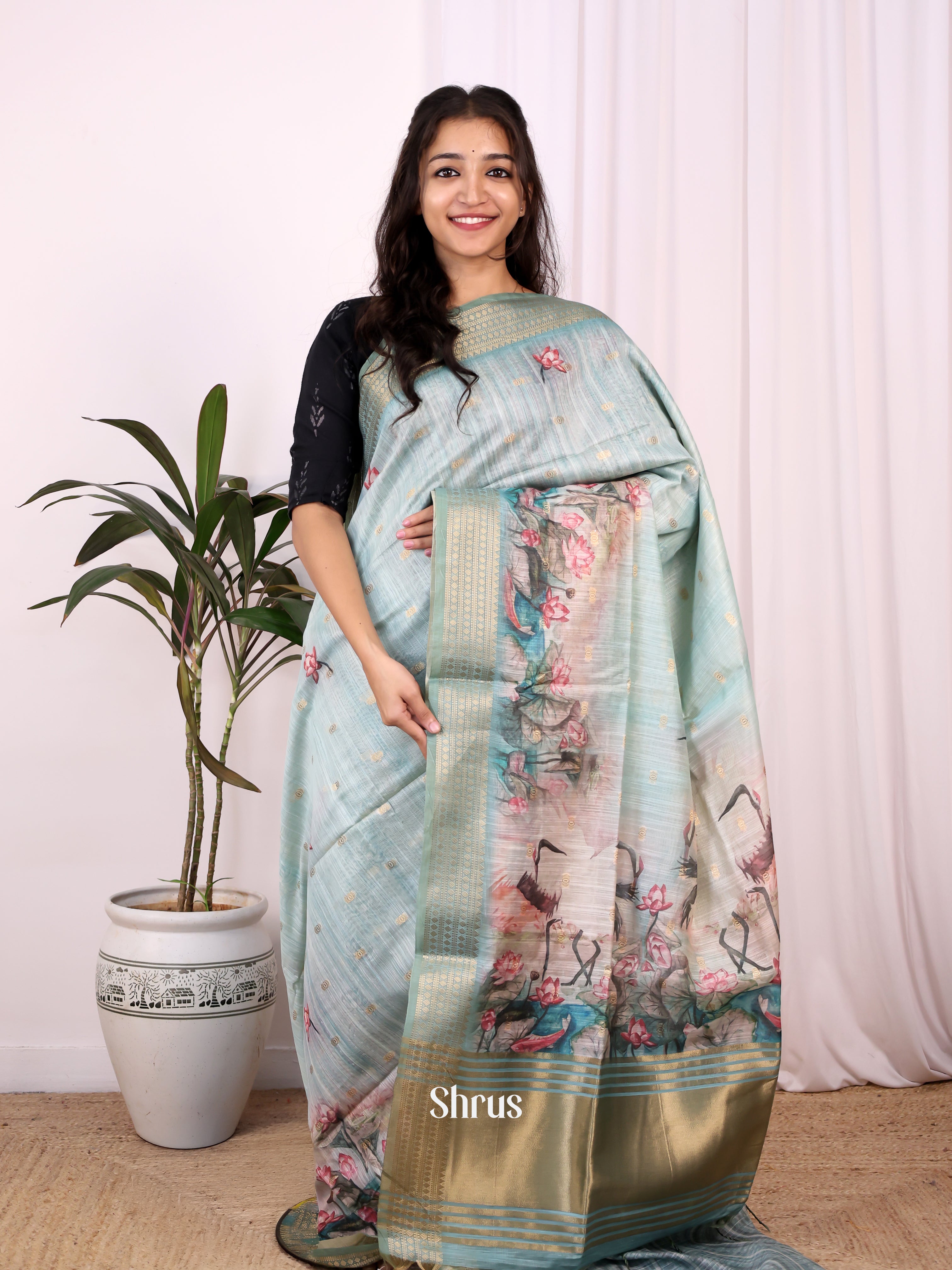 Blue - Champa semitussar Saree - Shop on Shrus.com