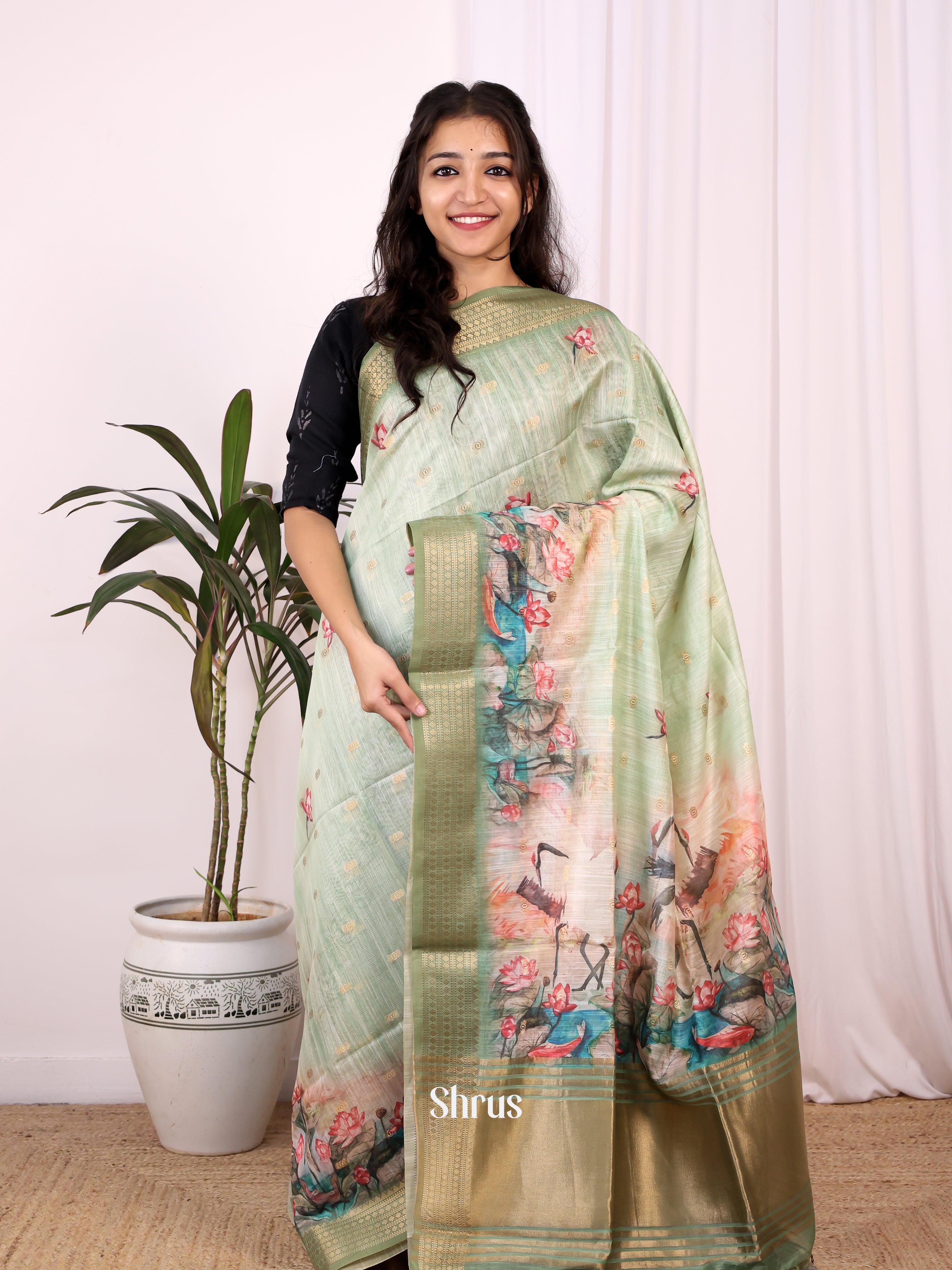 Green - Champa semitussar Saree - Shop on Shrus.com