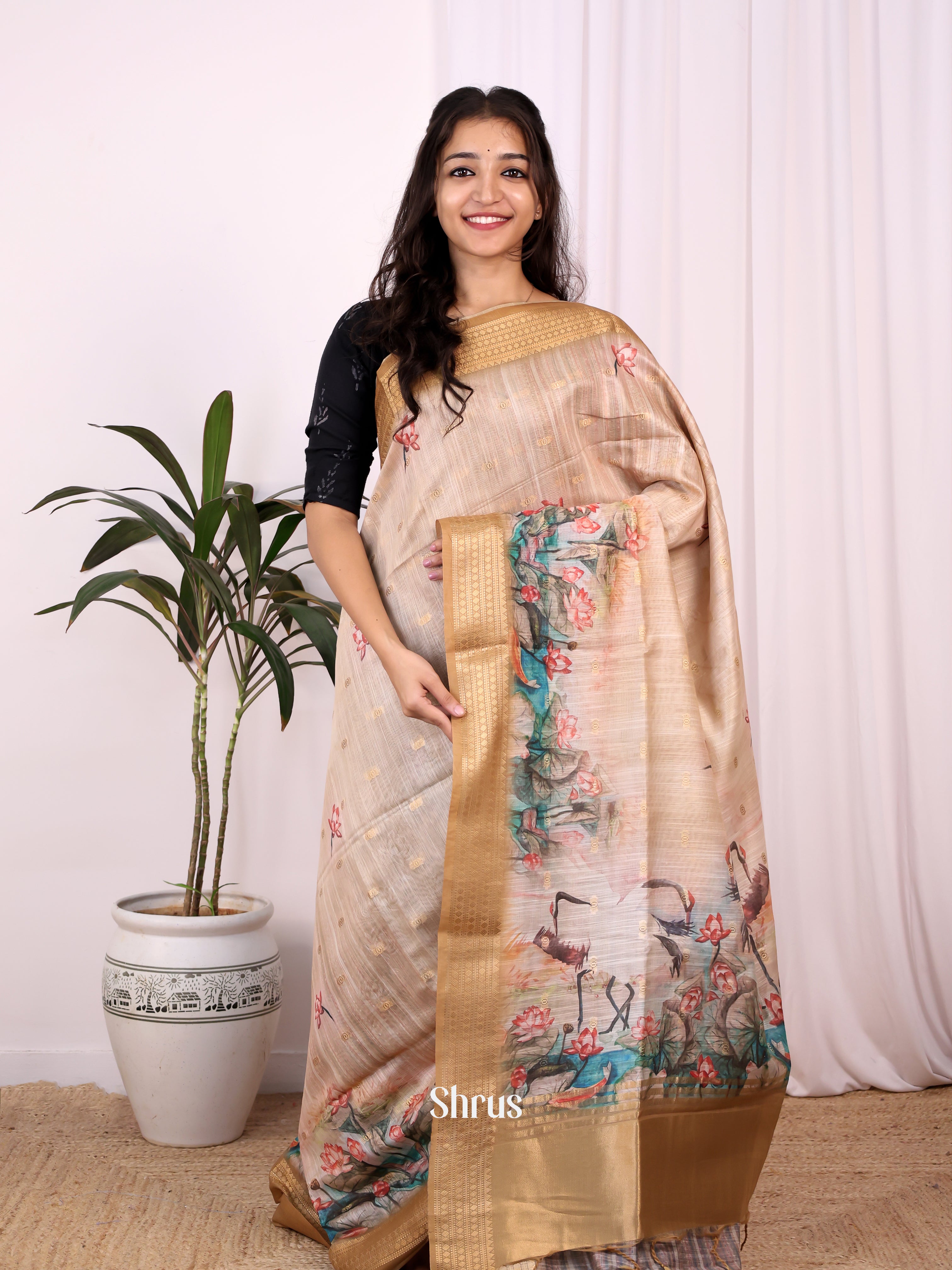 Lite Brown- Champa semitussar Saree - Shop on Shrus.com