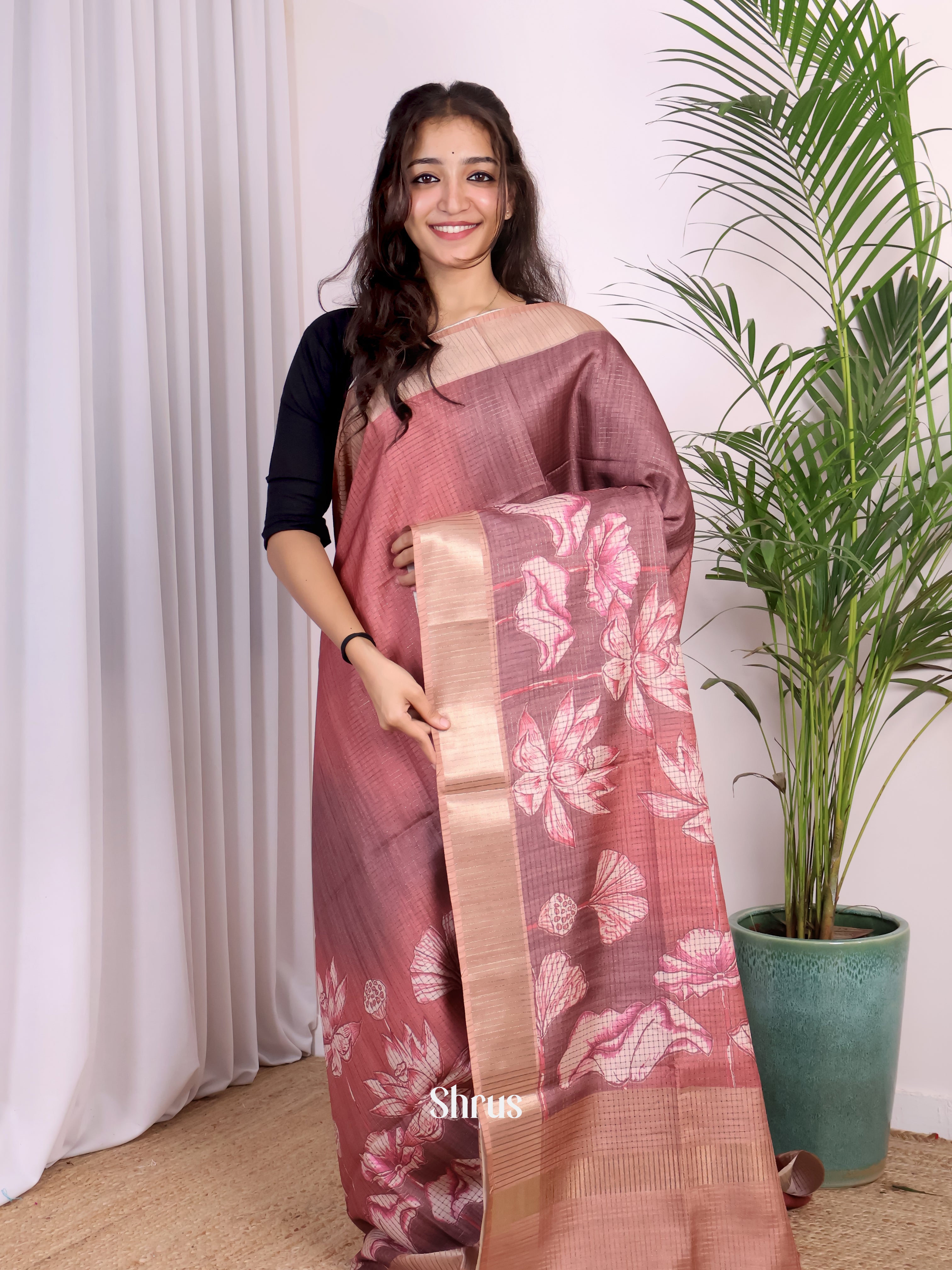 Onion Peel & Brown - Champa semitussar Saree - Shop on Shrus.com