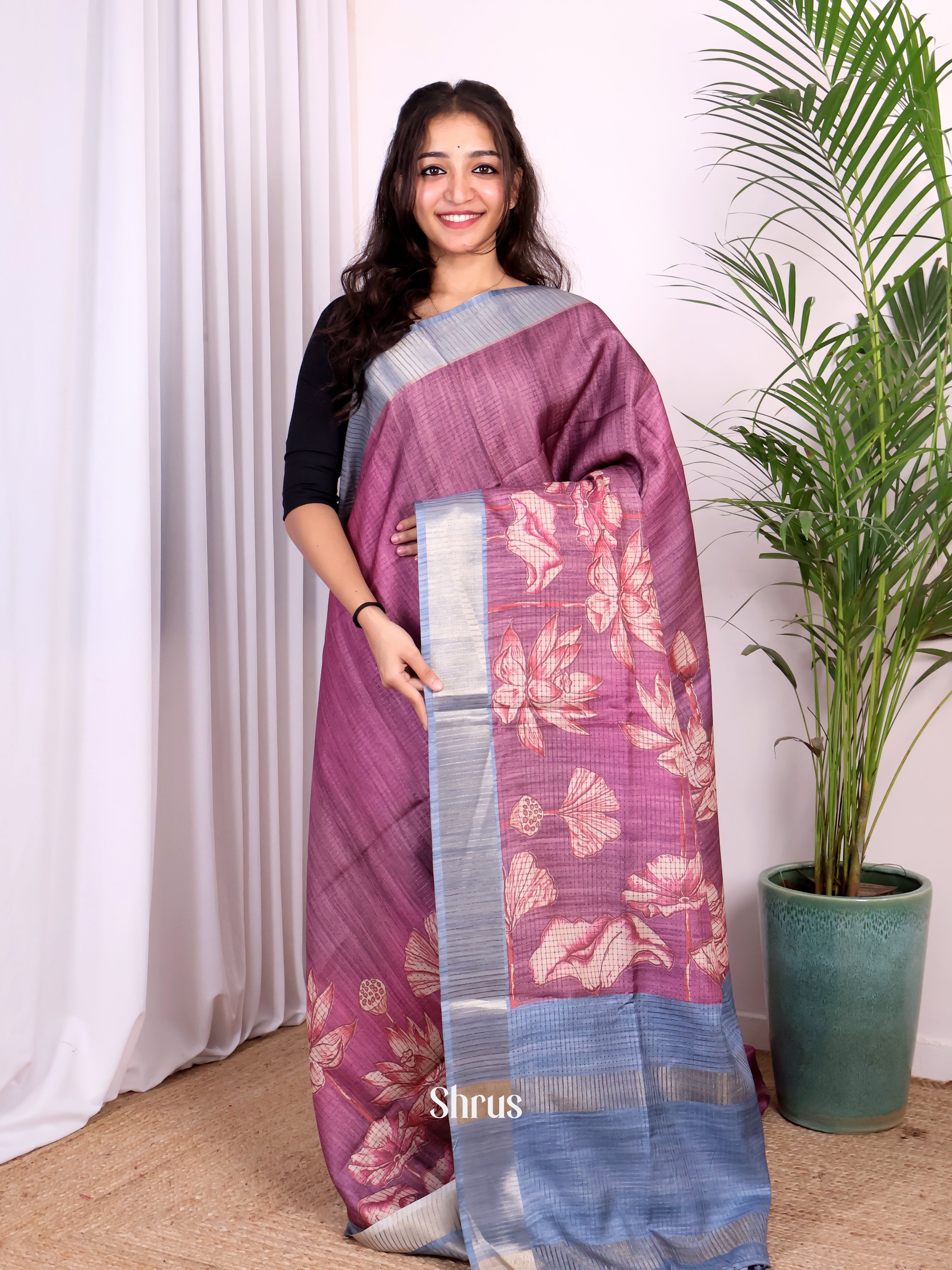 Purple & Blue - Champa semitussar Saree - Shop on Shrus.com
