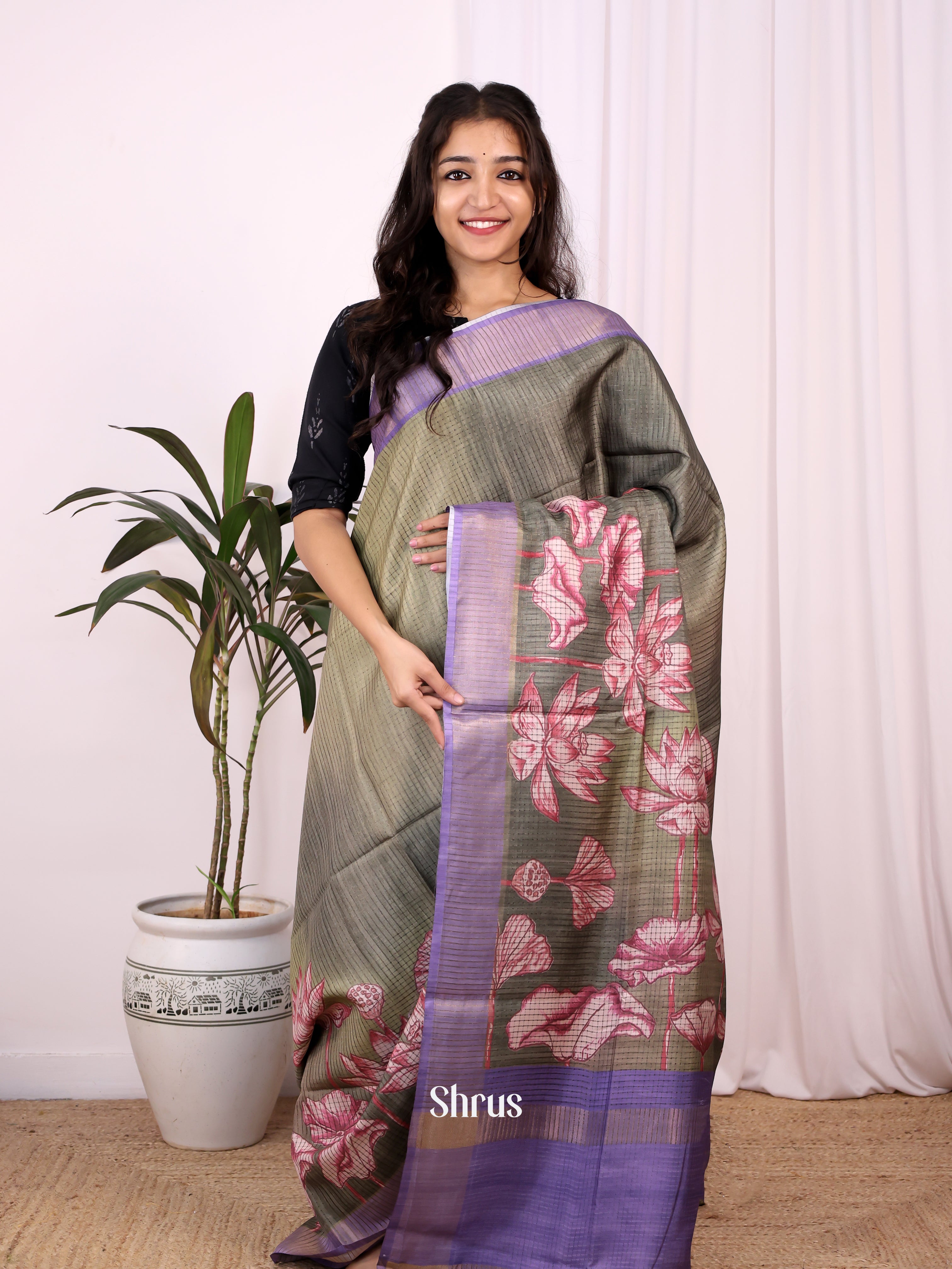 Grey & Purple - Champa semitussar Saree - Shop on Shrus.com