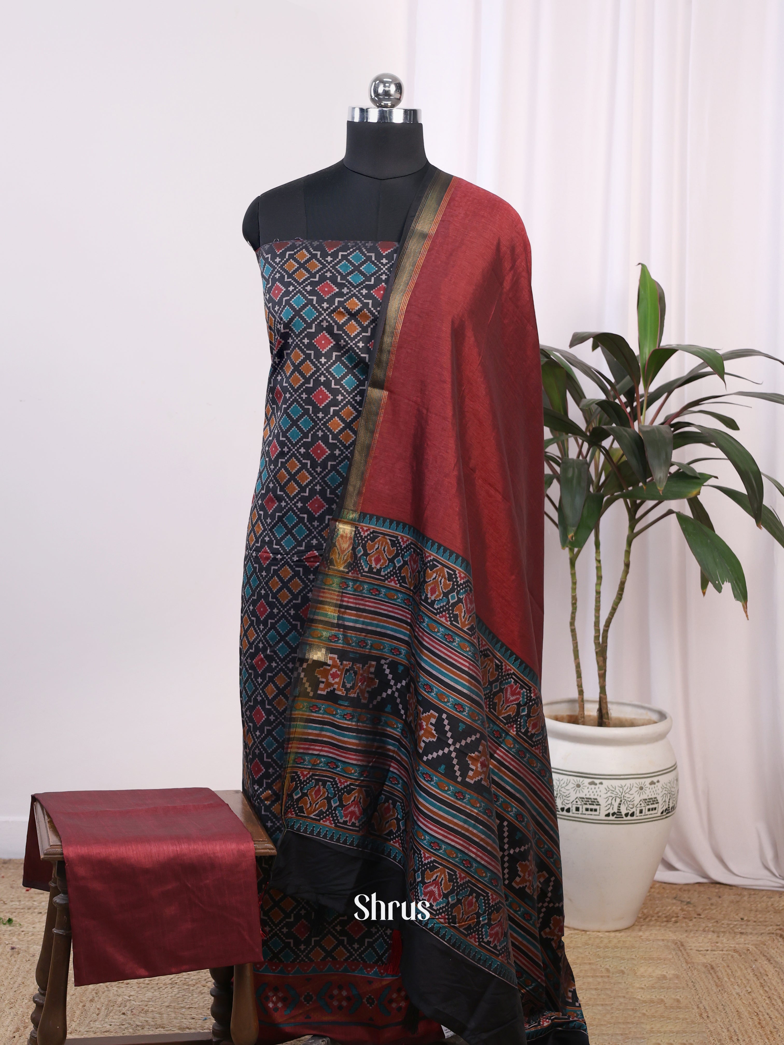 Black & Maroon-semi patola salwar - Shop on Shrus.com