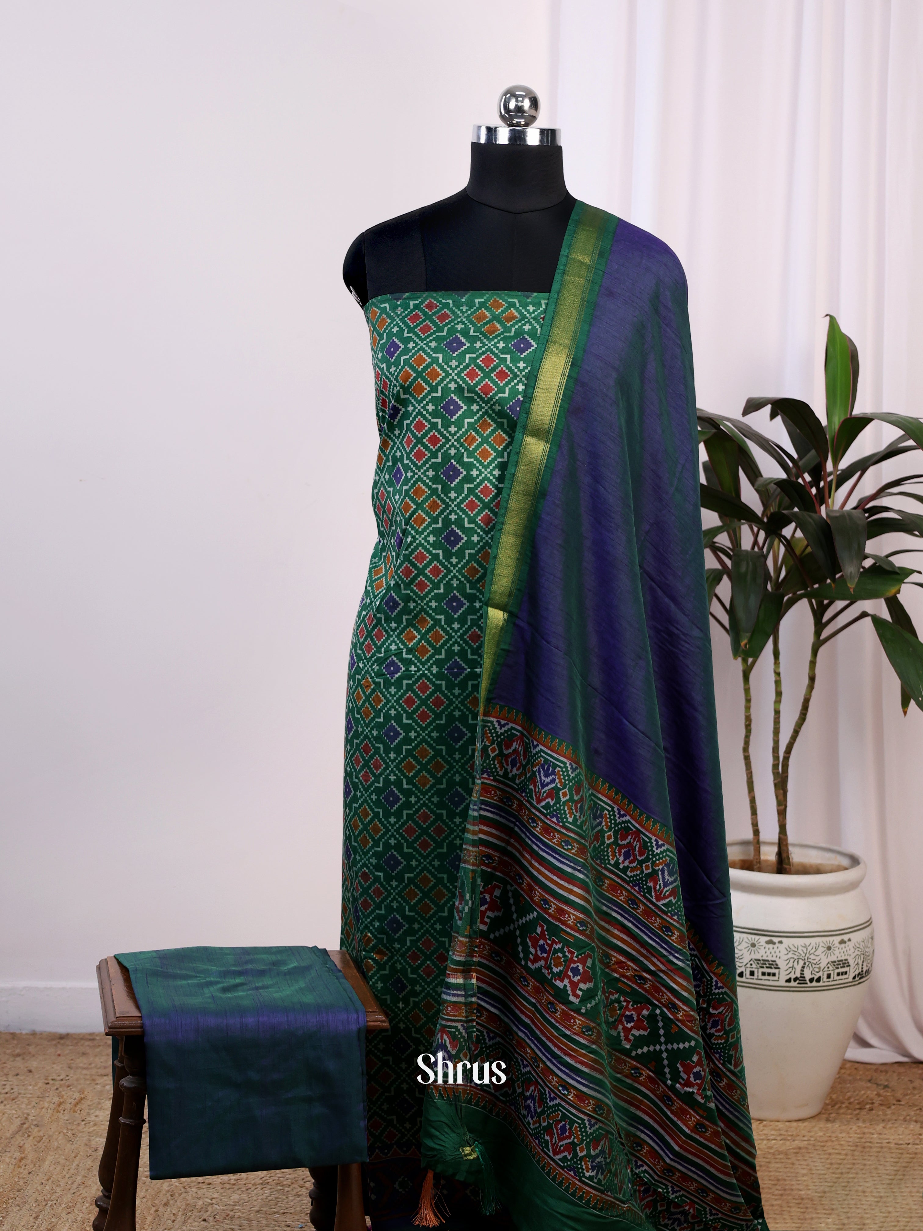 Green & Purple - semi patola salwar - Shop on Shrus.com