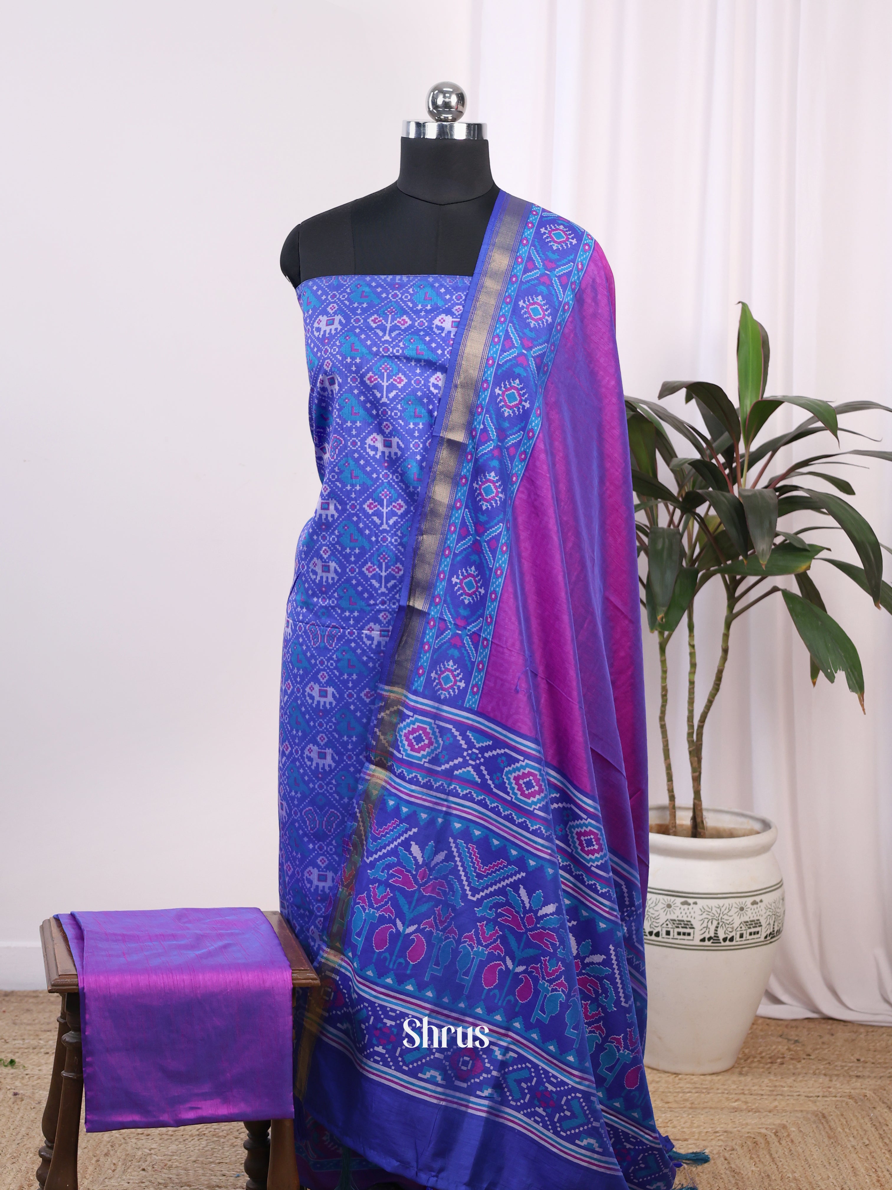 Blue & Purple -semi patola salwar - Shop on Shrus.com