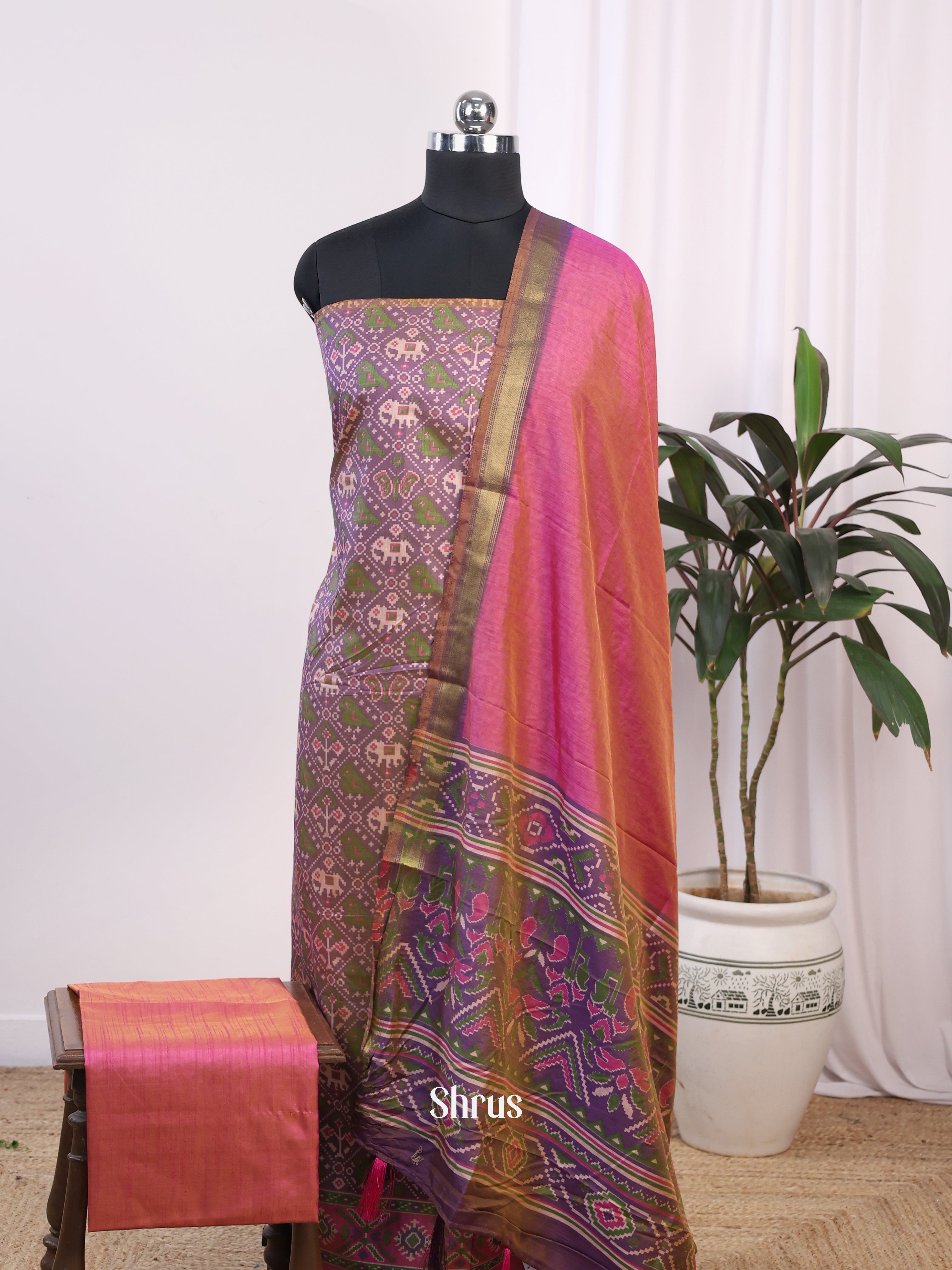 Purple & Pink-semi patola salwar - Shop on Shrus.com