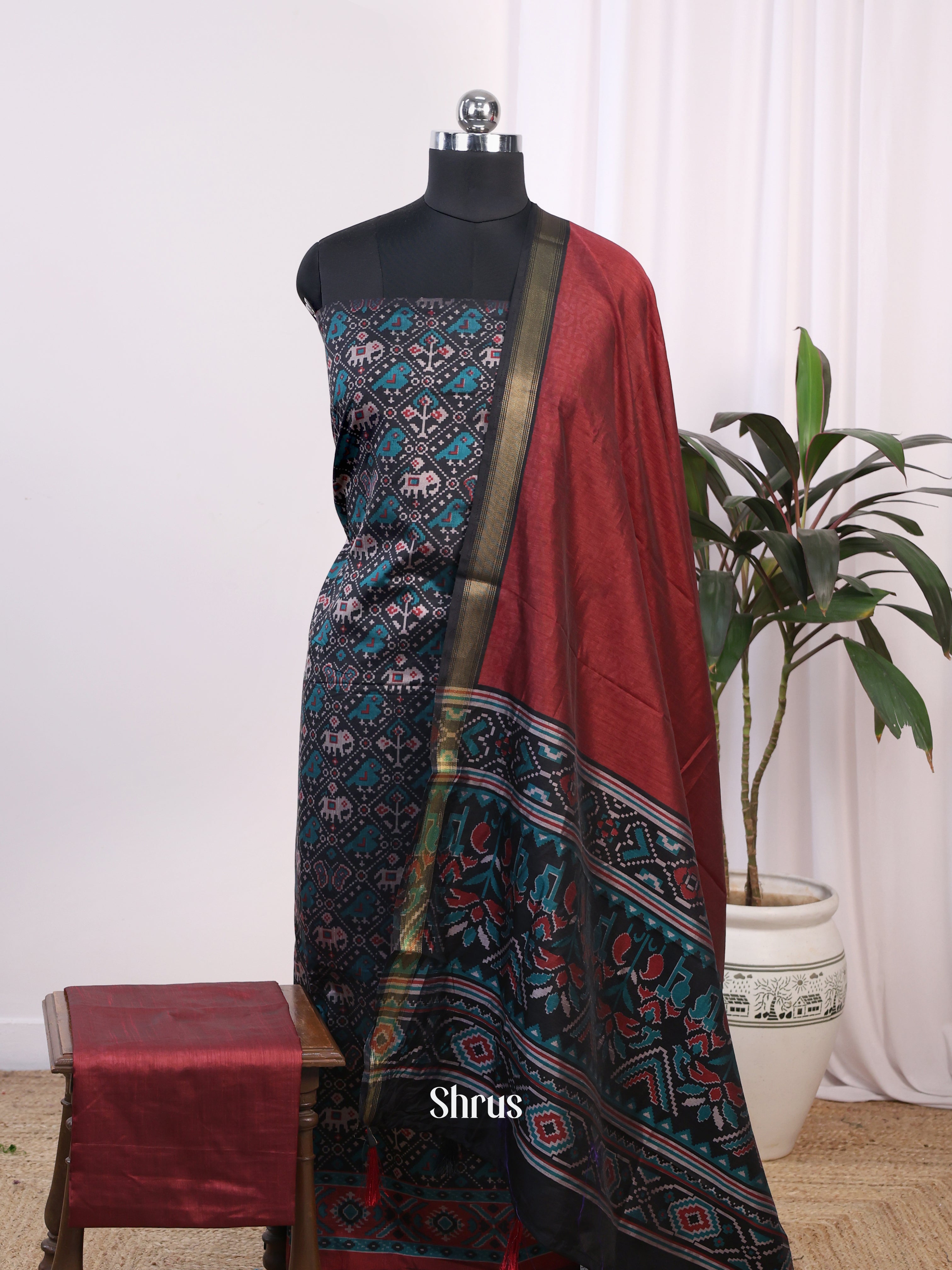 Black & Maroon-semi patola salwar - Shop on Shrus.com