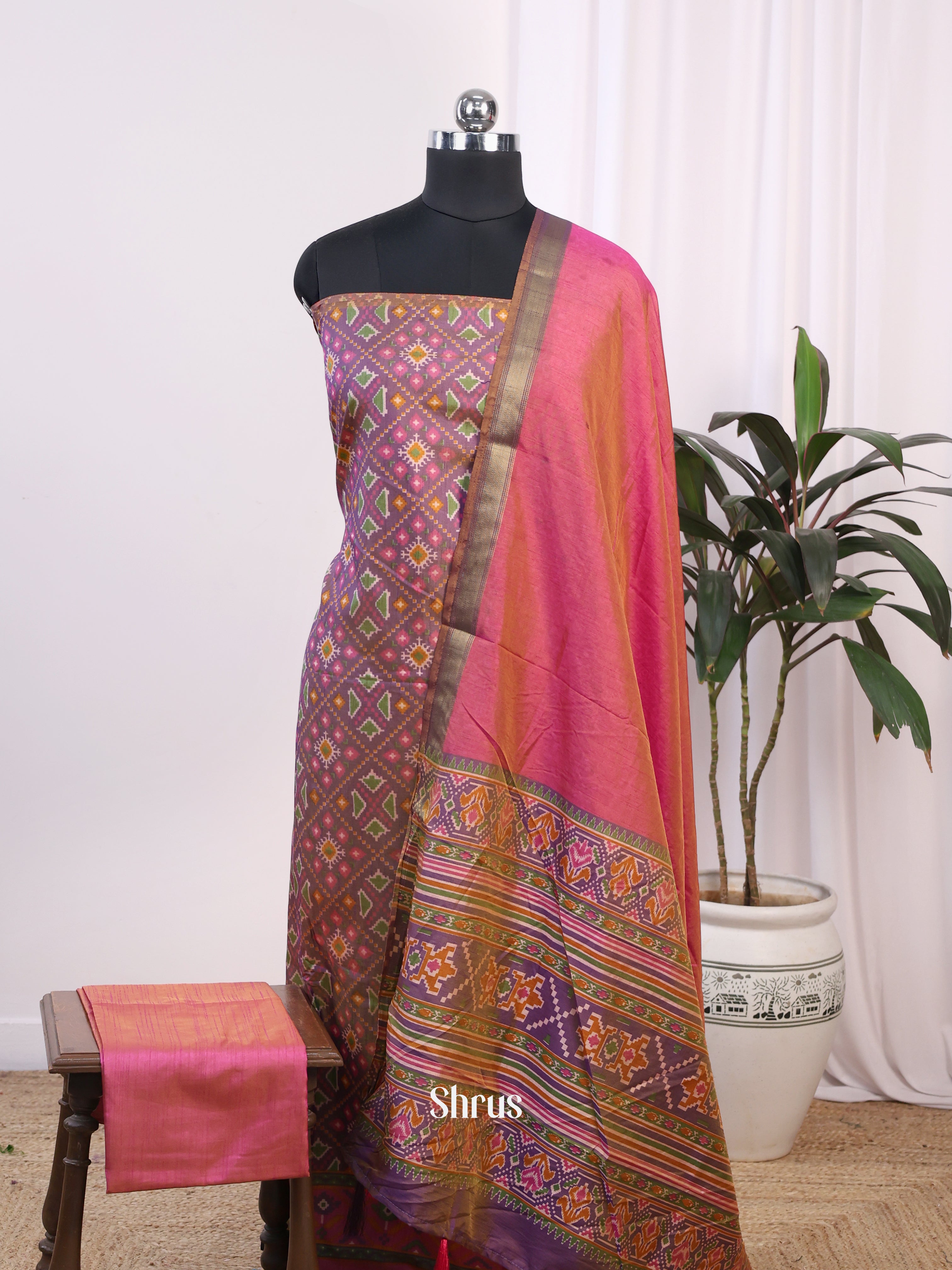 Purple & Pink-semi patola salwar - Shop on Shrus.com