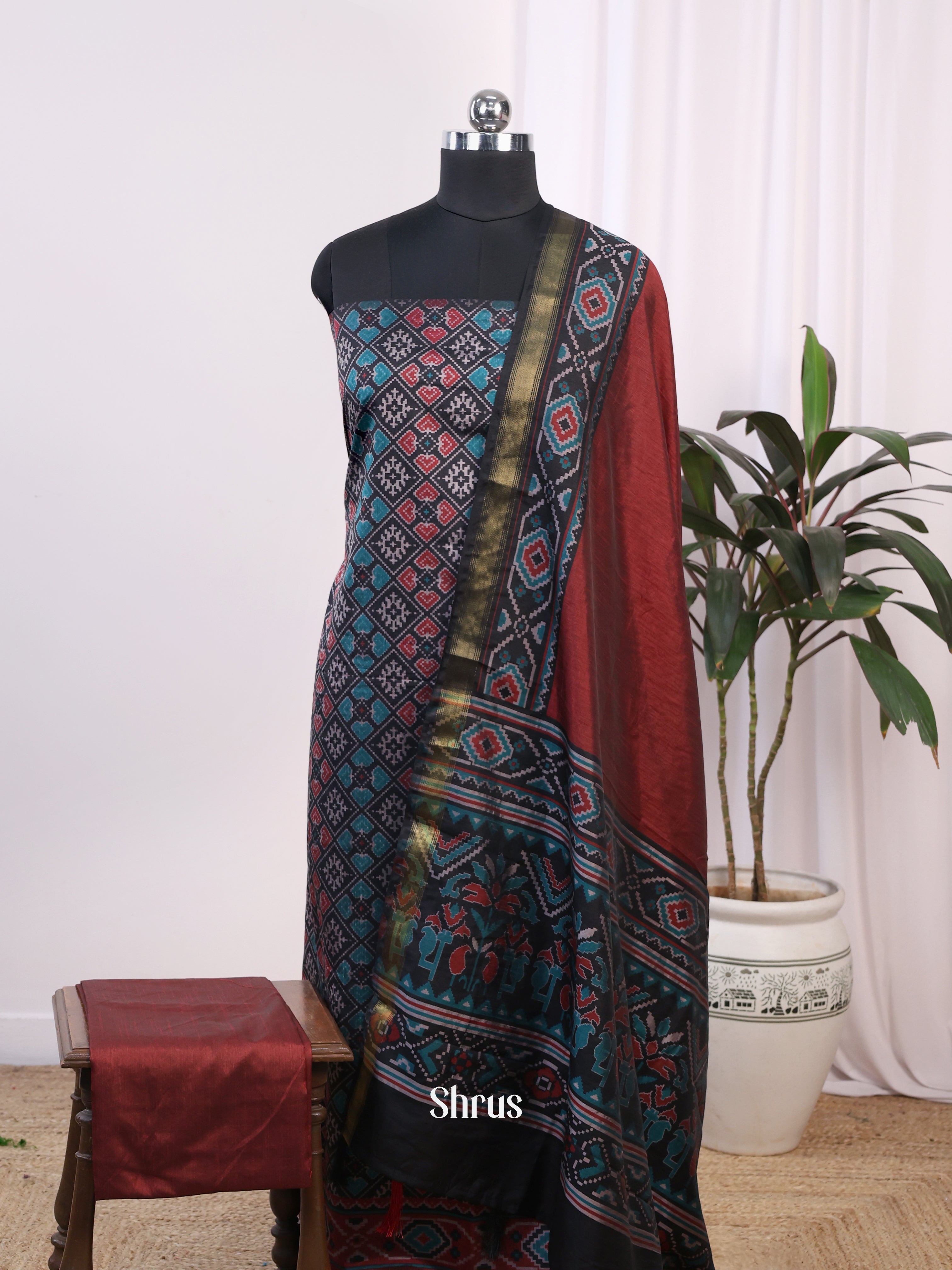 Black & Maroon-semi patola salwar - Shop on Shrus.com