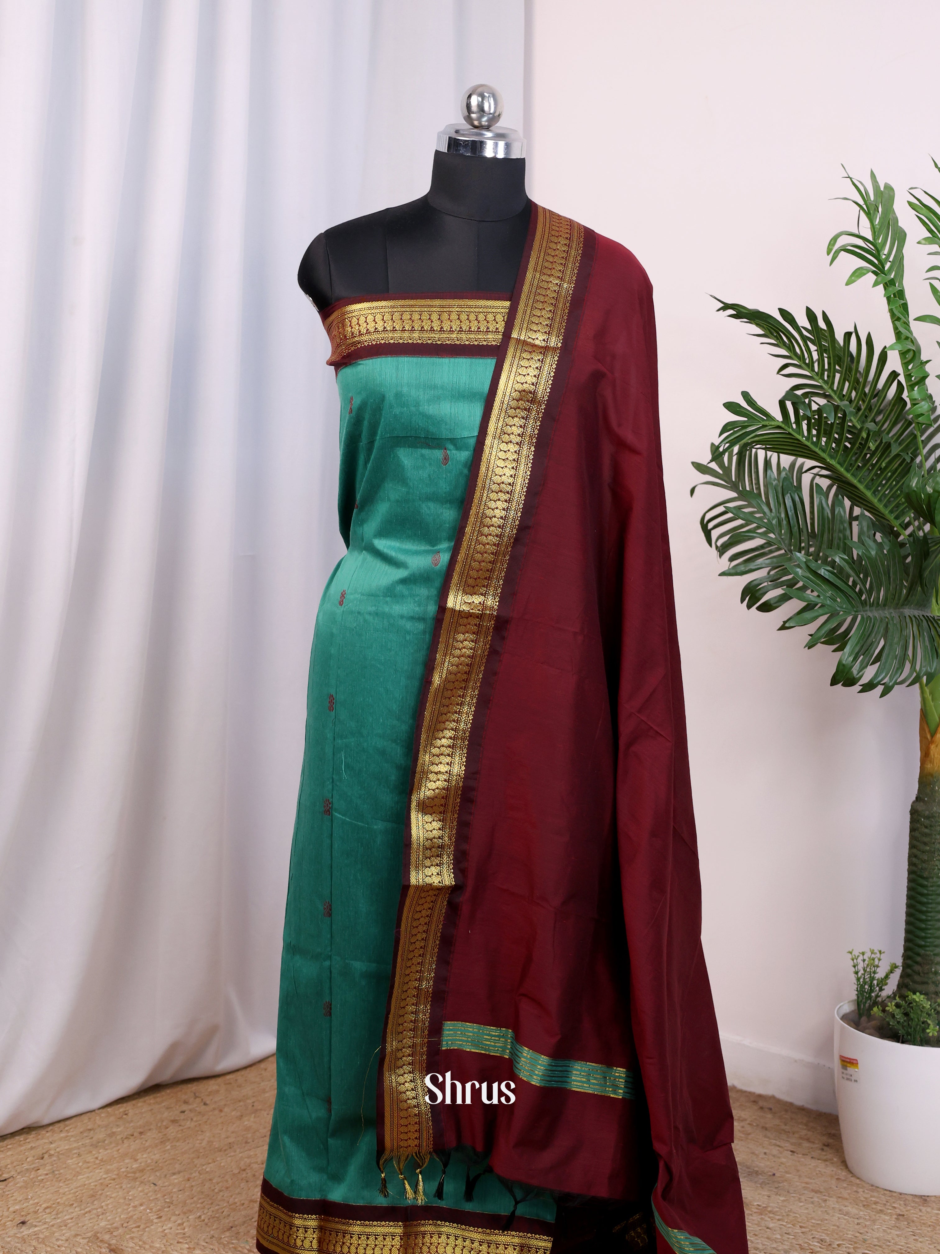 Green & Maroon - Kalyani Cotton unstitched Top & Dupatta - CJS26192 - Shop on Shrus.com