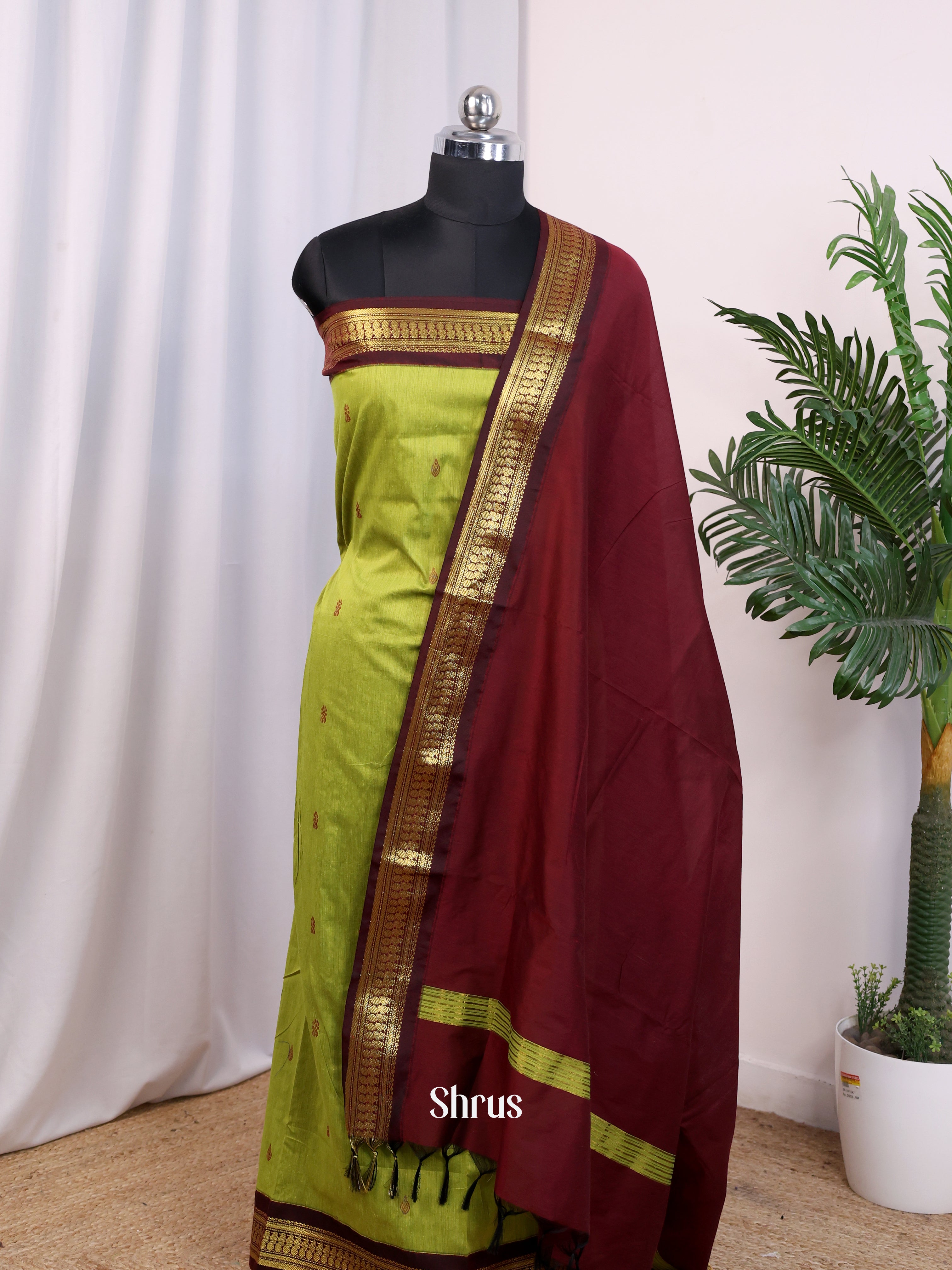 Green & Maroon- Kalyani Cotton salwar unstitch - Shop on Shrus.com