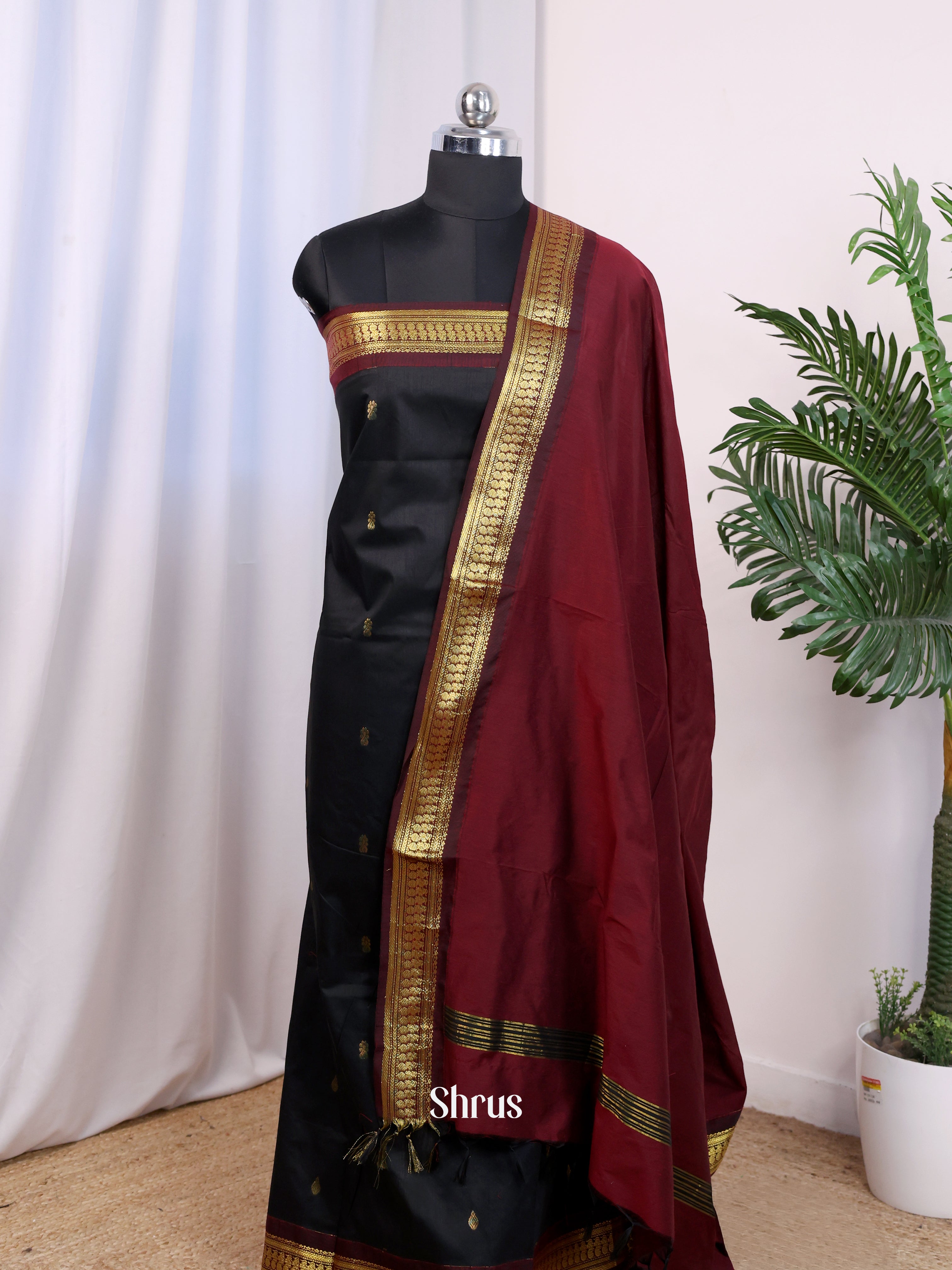 Black & Maroon - Kalyani Cotton salwar unstitch - Shop on Shrus.com